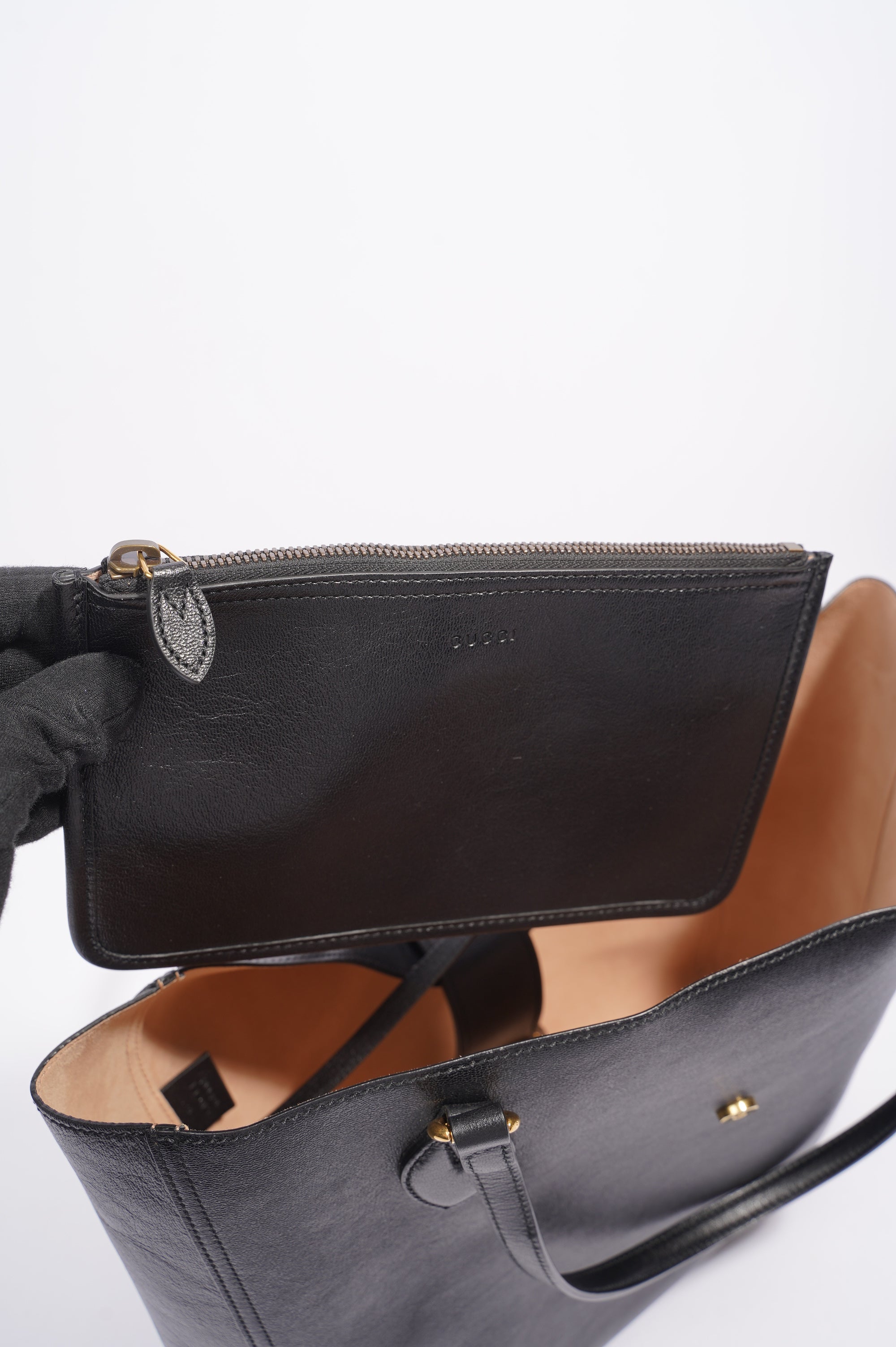 Gucci Dahlia Double G Tote Black Leather Medium