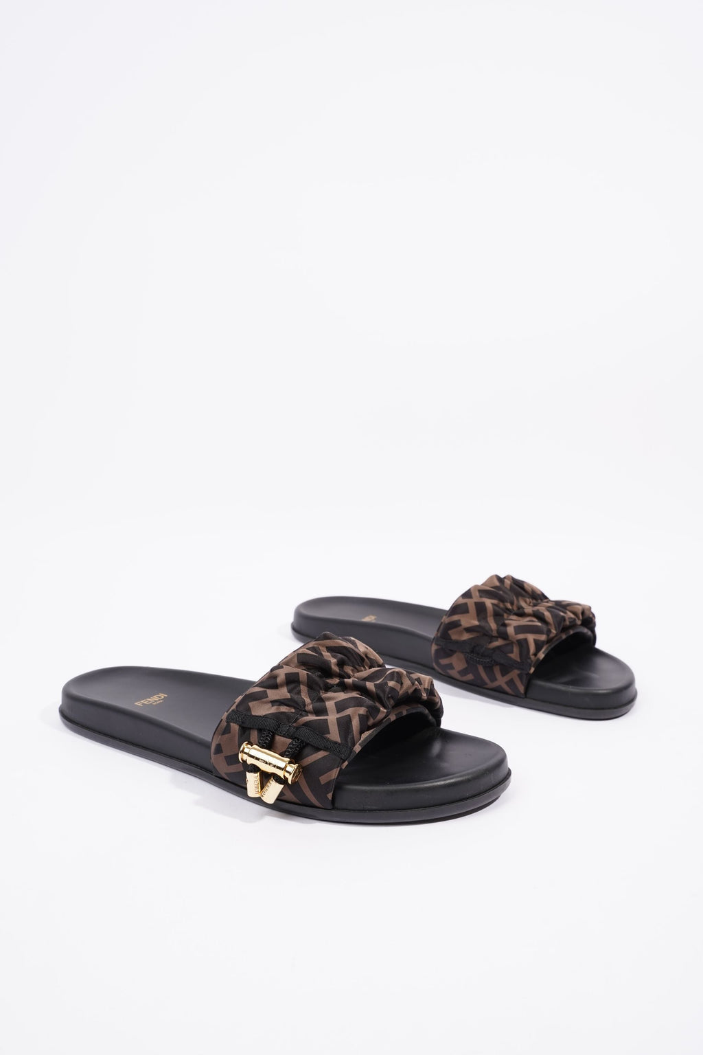 Fendi Womens Satin Slide Black / Dark Gold EU 40 / UK 7