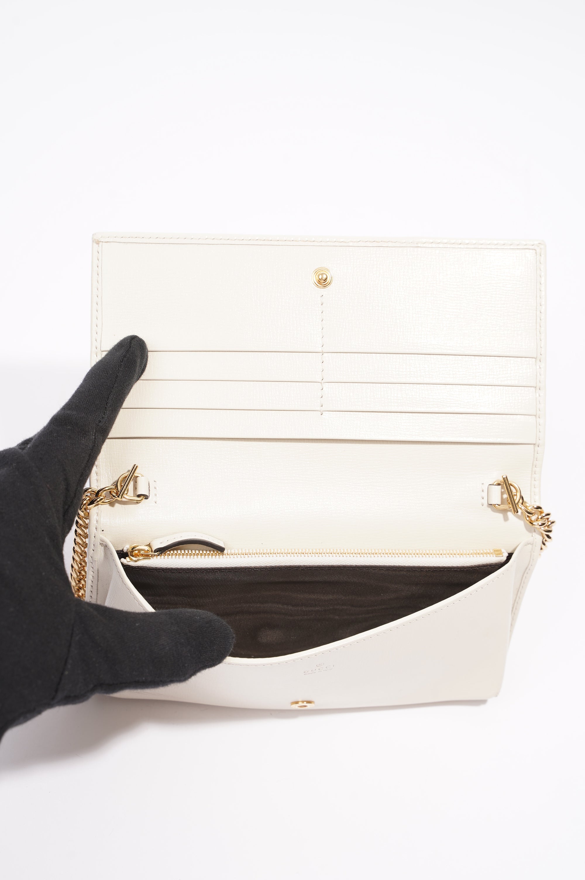 Gucci Womens Horsebit 1955 Wallet With Chain Supreme / White
