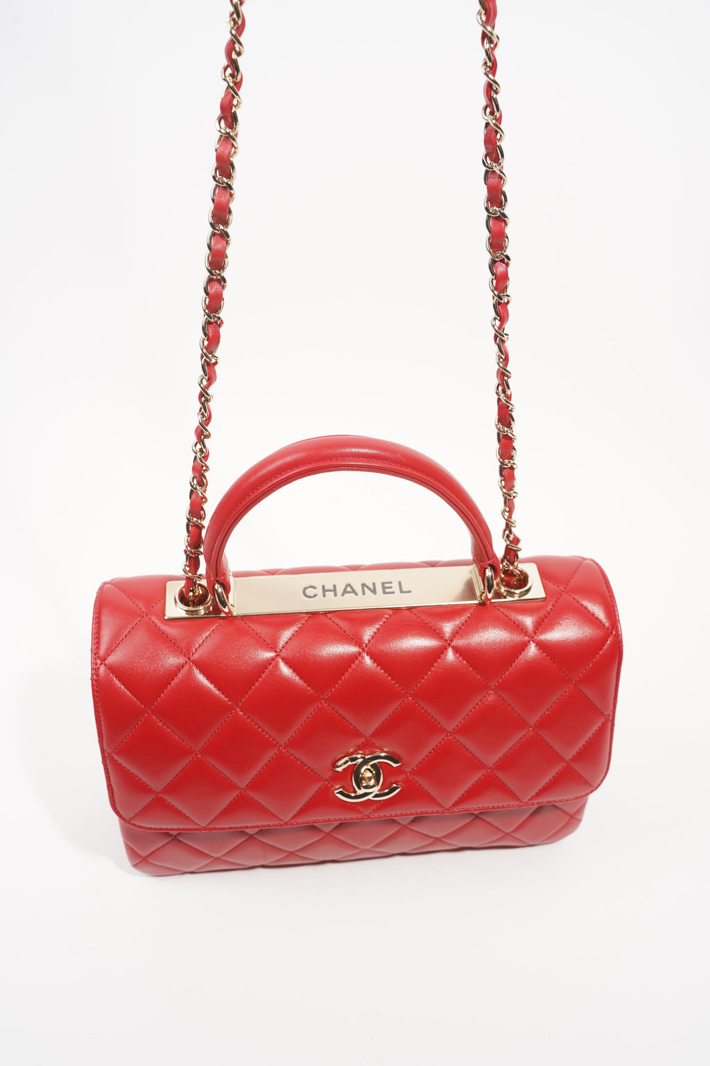 Chanel Womens Trendy Flap Bag Red Large