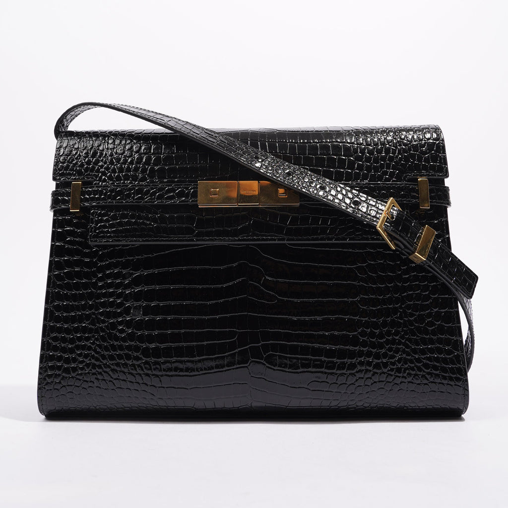 Saint Laurent Womens Manhattan Black Croc Medium