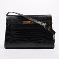 Saint Laurent Womens Manhattan Black Croc Medium