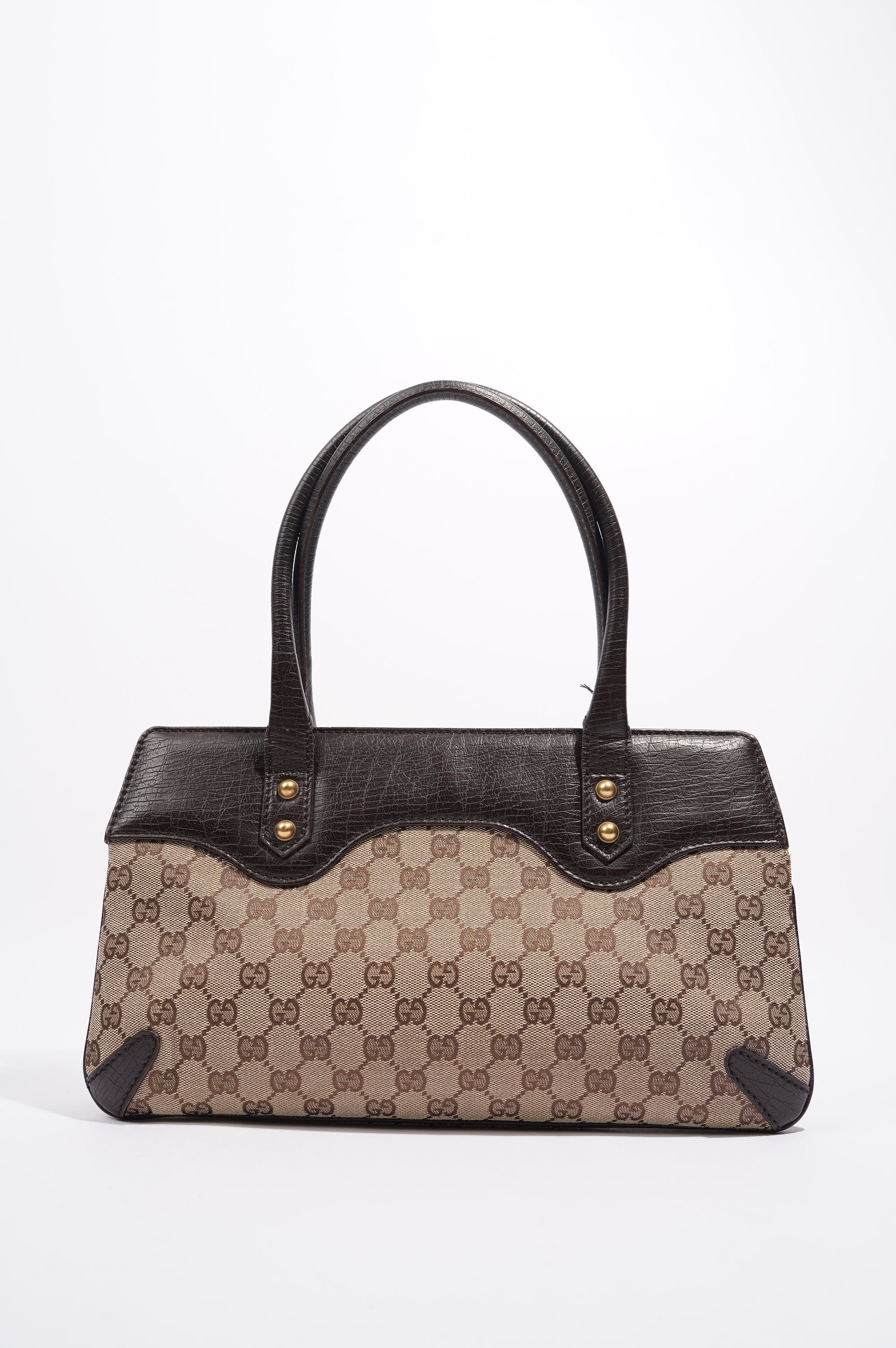 Gucci Womens Vintage Horsebit Handbag Brown Canvas