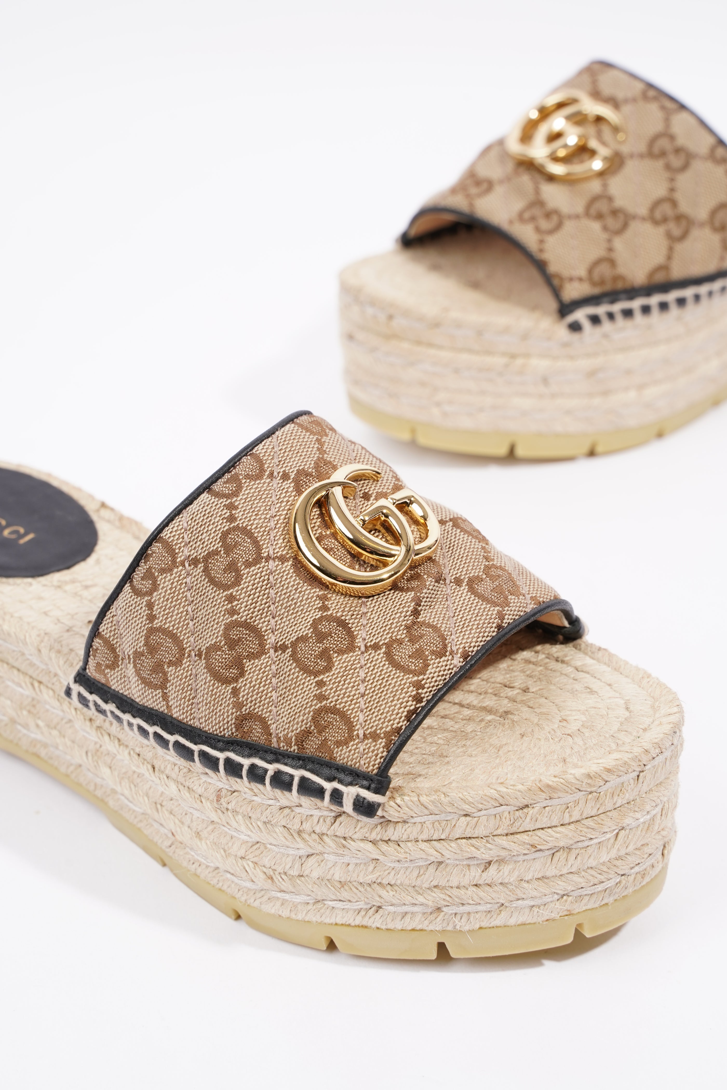 Gucci Womens Espadrille Wedge Sandal Beige EU 37.5 / UK 4.5