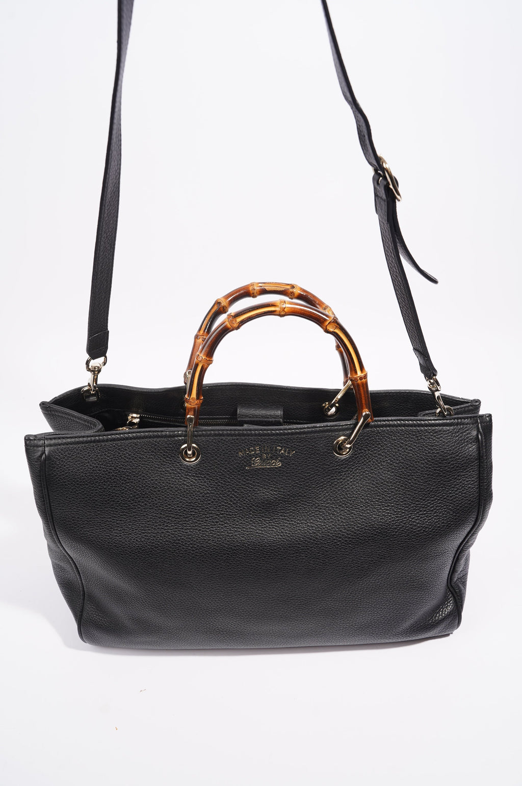 Gucci Womens Bamboo Shopper Tote Black Leather Large