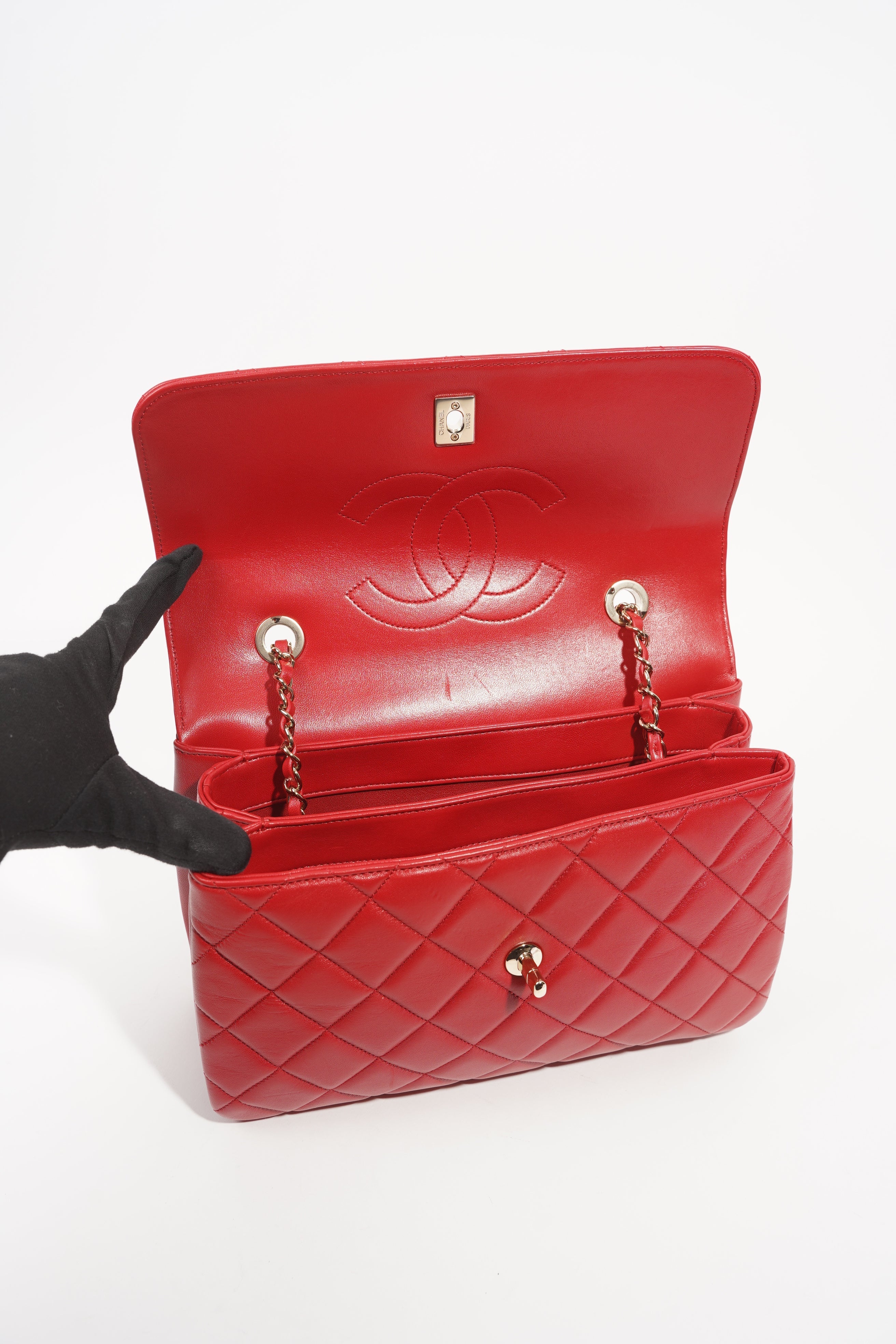 Chanel Womens Trendy Flap Bag Red Large