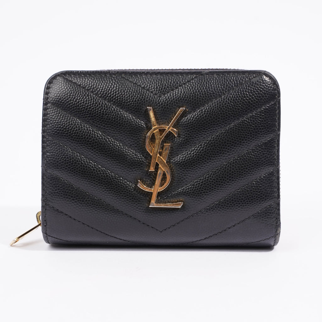Saint Laurent Cassandre Zip Around Wallet Black Leather Small