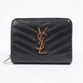 Saint Laurent Cassandre Zip Around Wallet Black Leather Small
