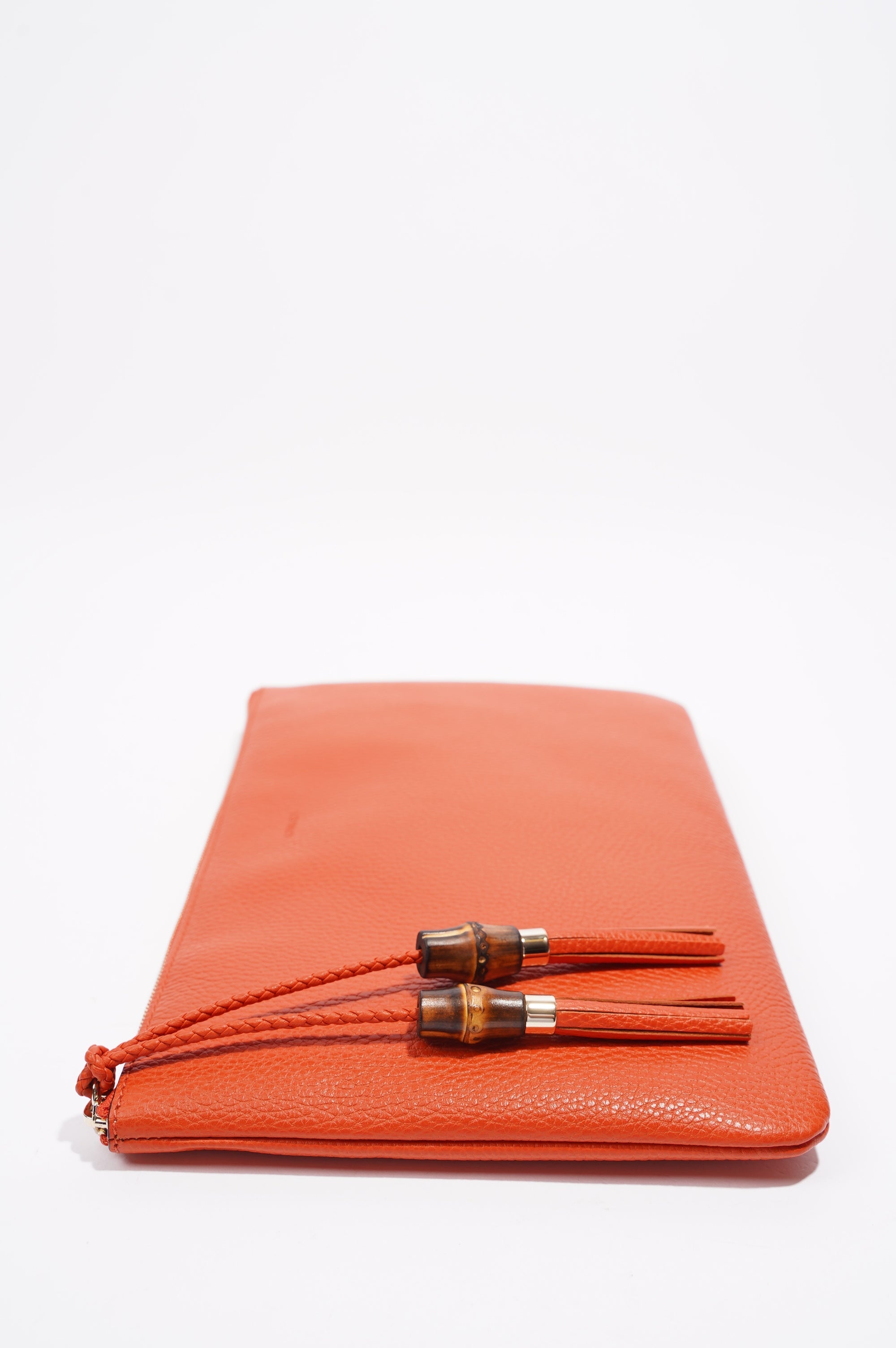 Gucci Clutch Bag Bamboo Burnt Orange Leather
