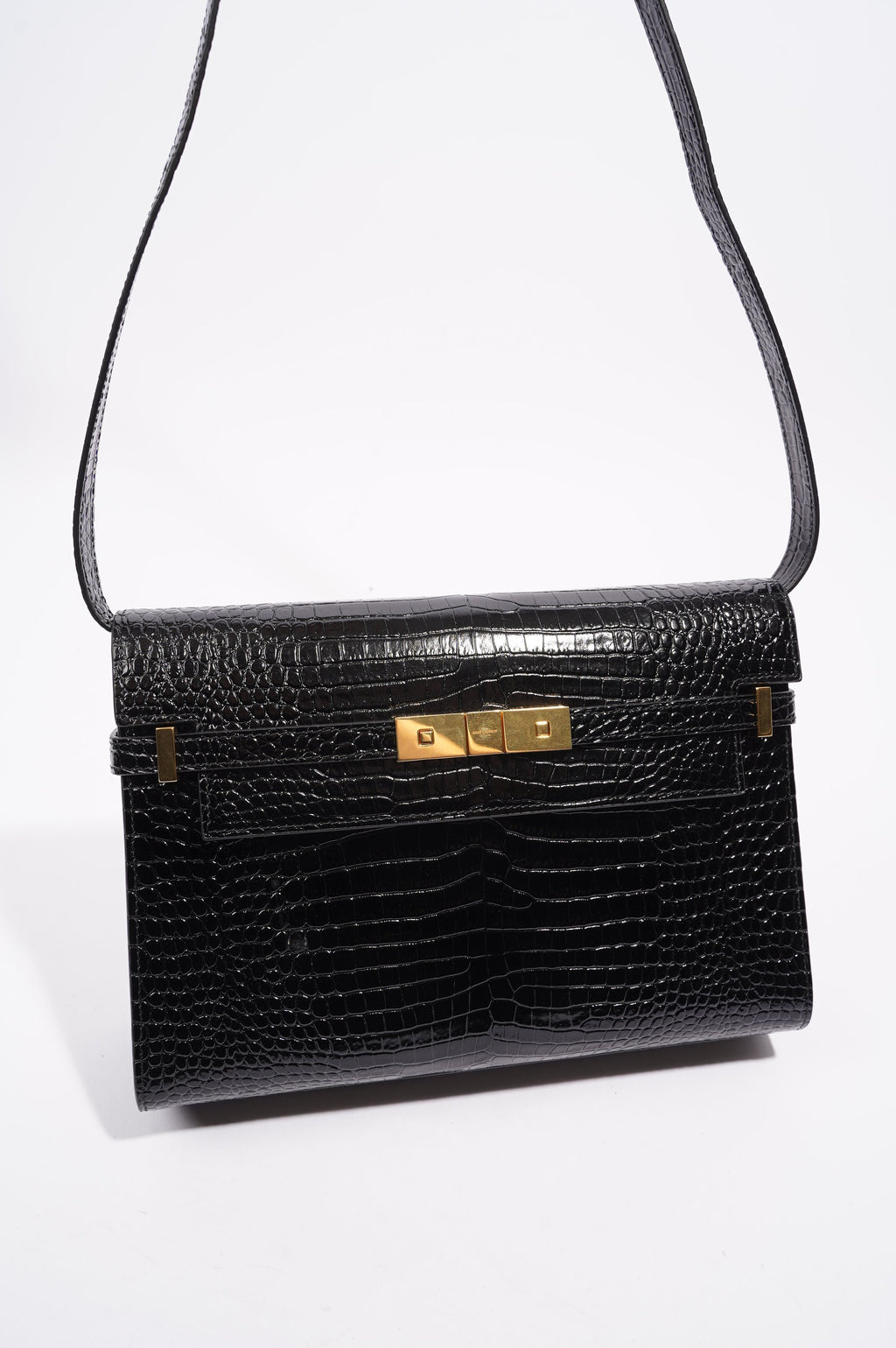 Saint Laurent Womens Manhattan Black Croc Medium