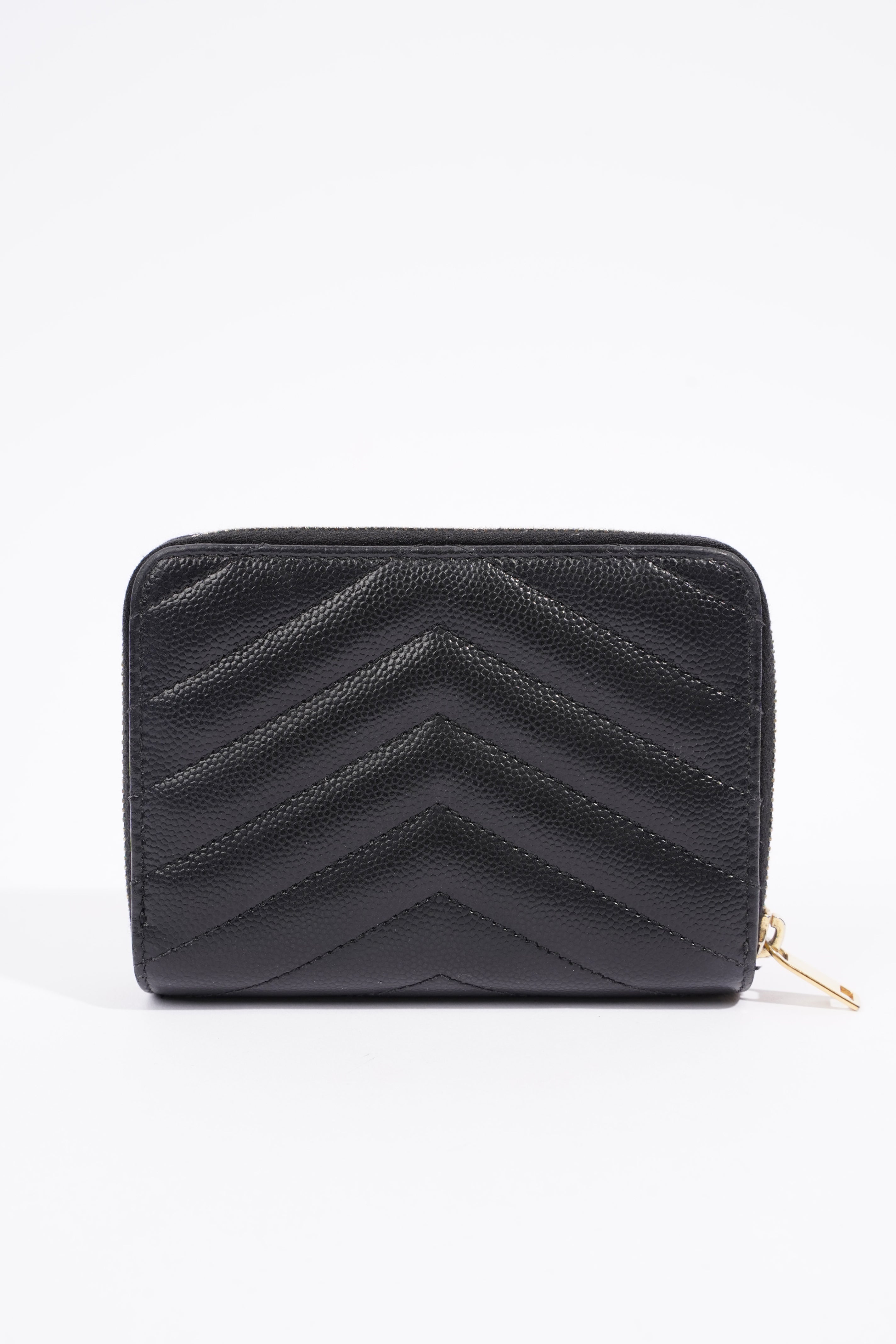Saint Laurent Cassandre Zip Around Wallet Black Leather Small