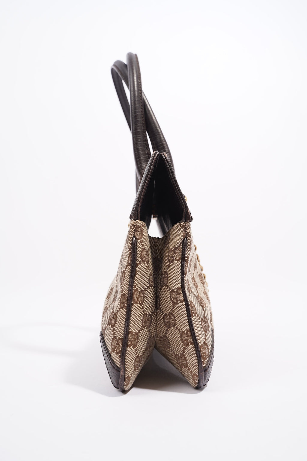Gucci Womens Vintage Horsebit Handbag Brown Canvas