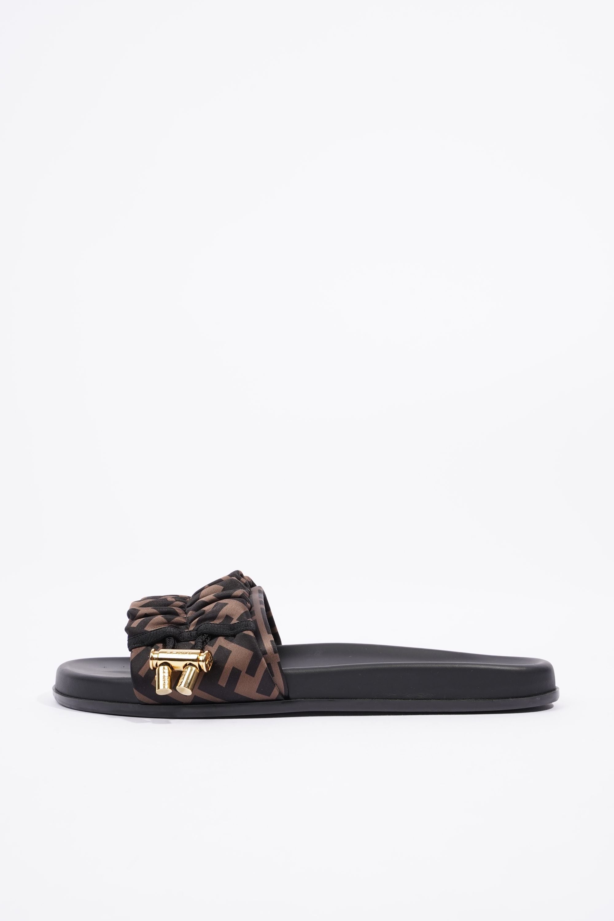 Fendi Womens Satin Slide Black / Dark Gold EU 40 / UK 7