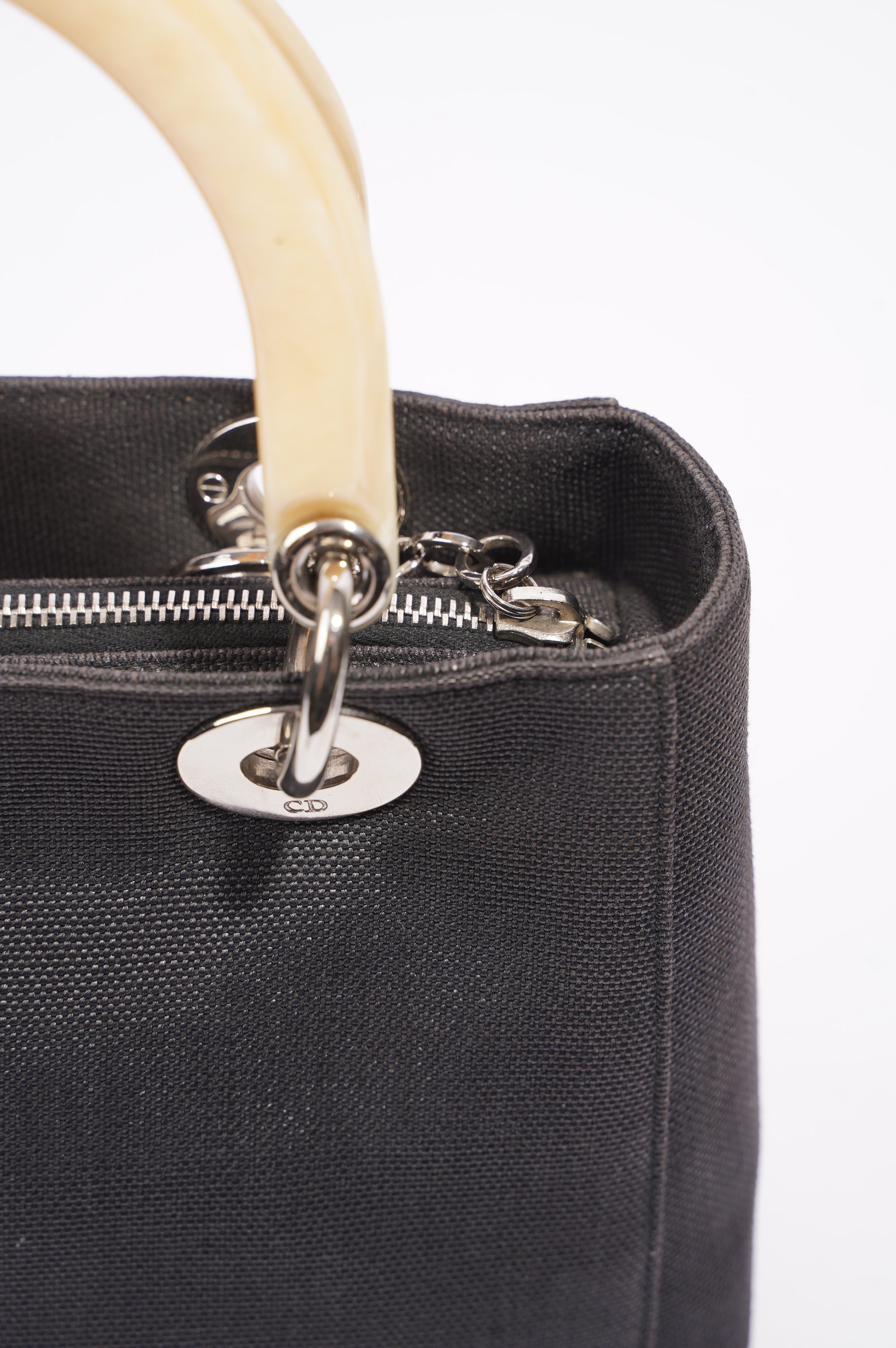 Christian Dior Womens Vintage Lady Dior Black / Ivory Medium