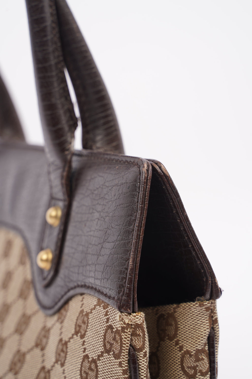 Gucci Womens Vintage Horsebit Handbag Brown Canvas