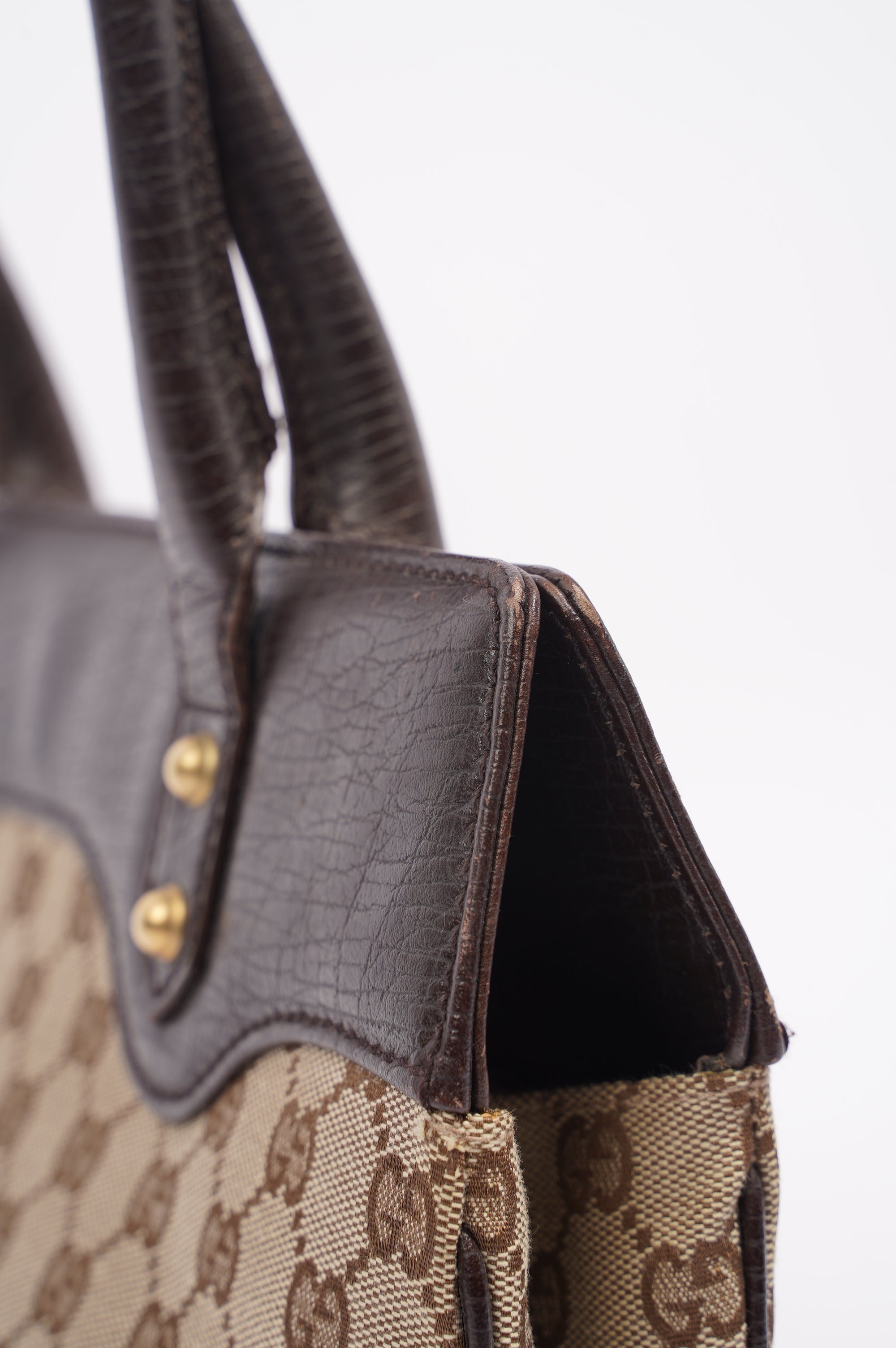 Gucci Womens Vintage Horsebit Handbag Brown Canvas