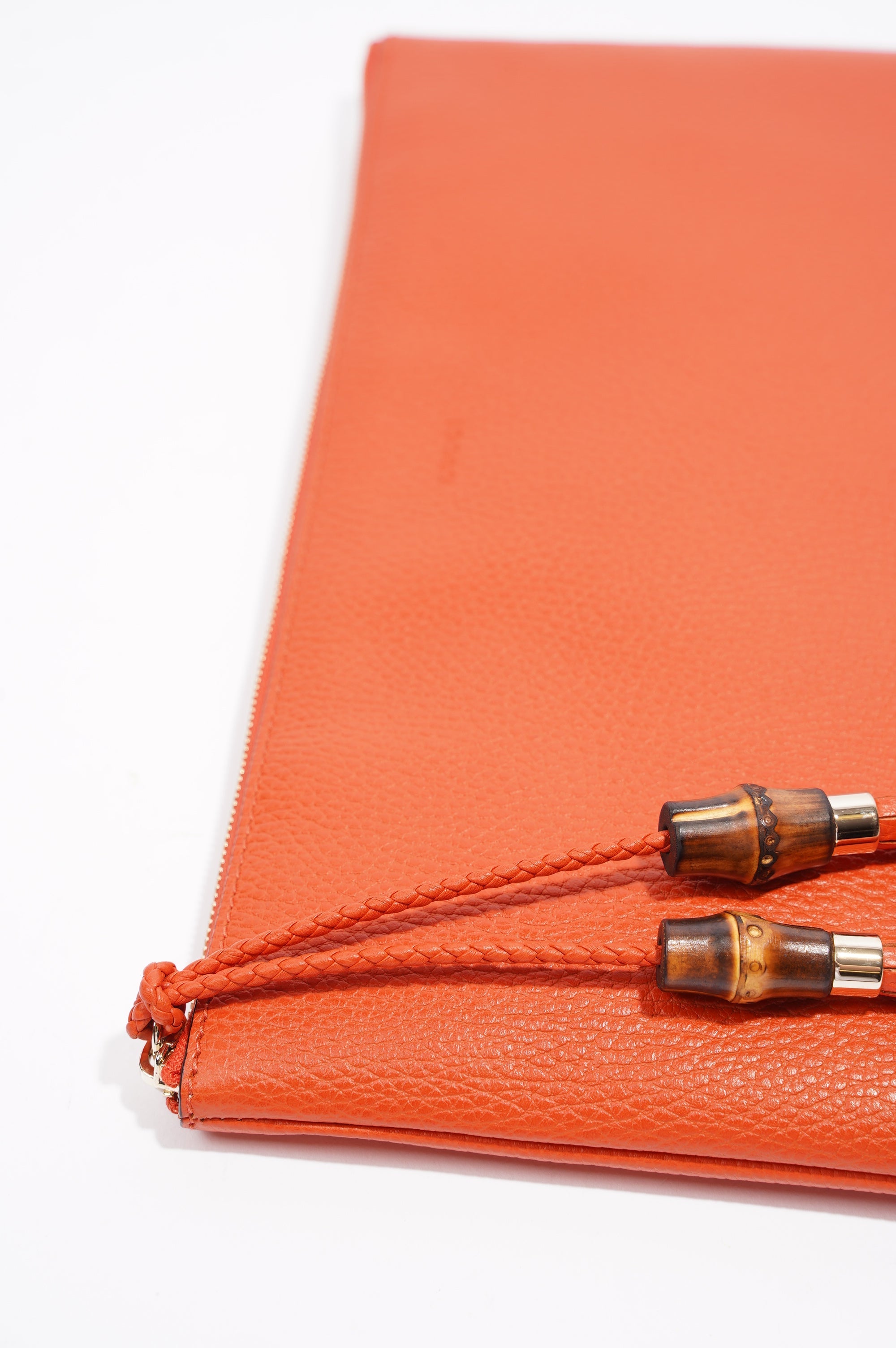 Gucci Clutch Bag Bamboo Burnt Orange Leather