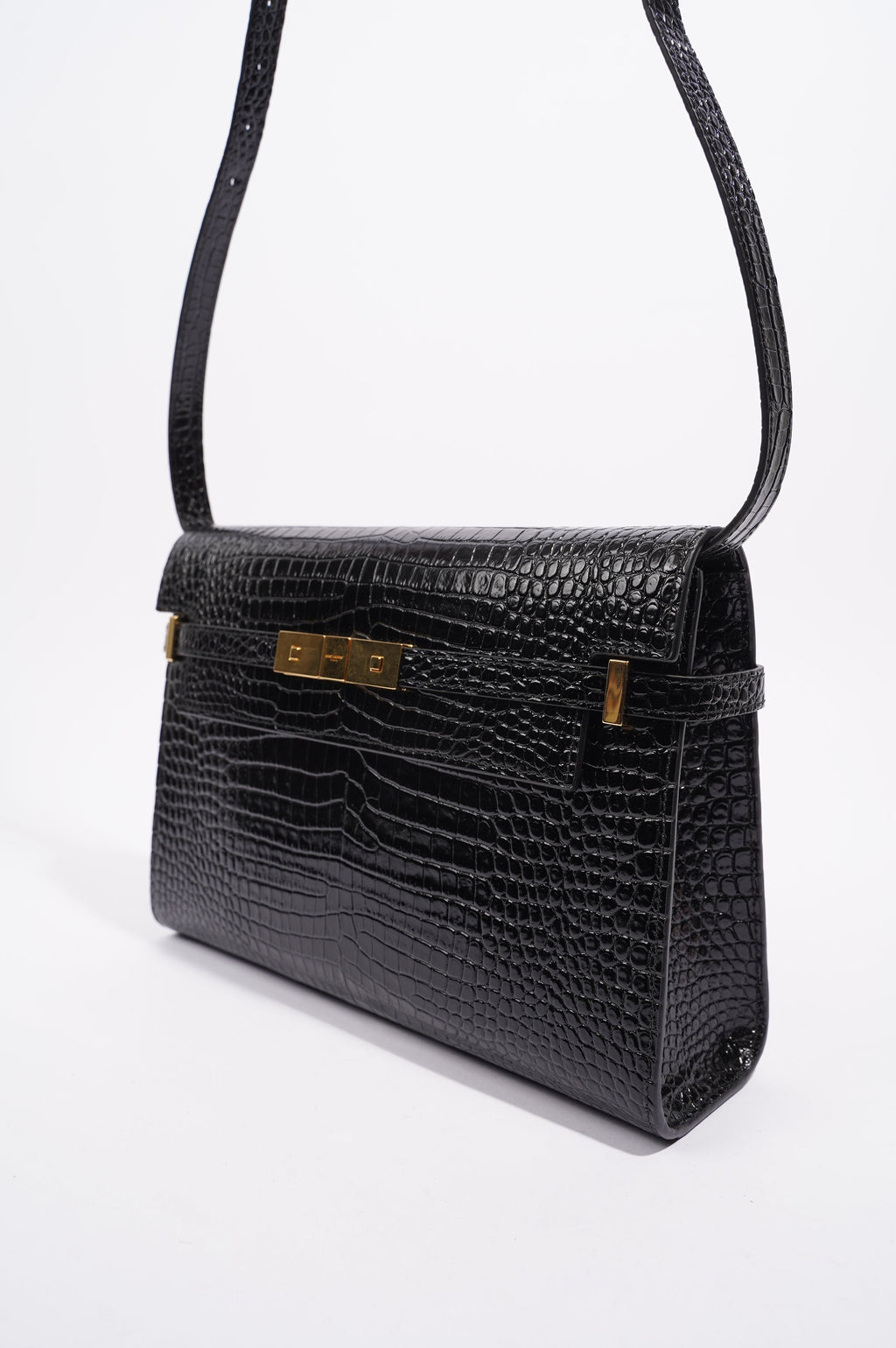 Saint Laurent Womens Manhattan Black Croc Medium