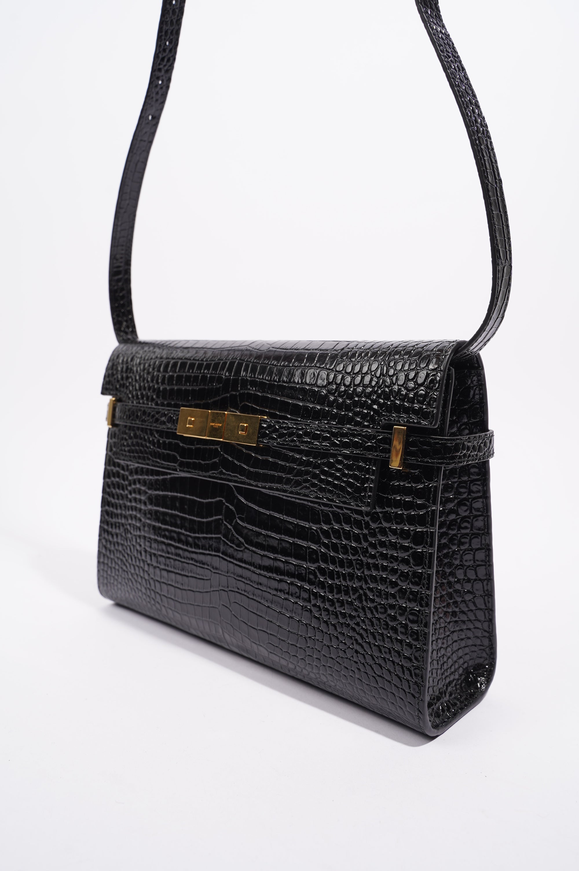 Saint Laurent Womens Manhattan Black Croc Medium