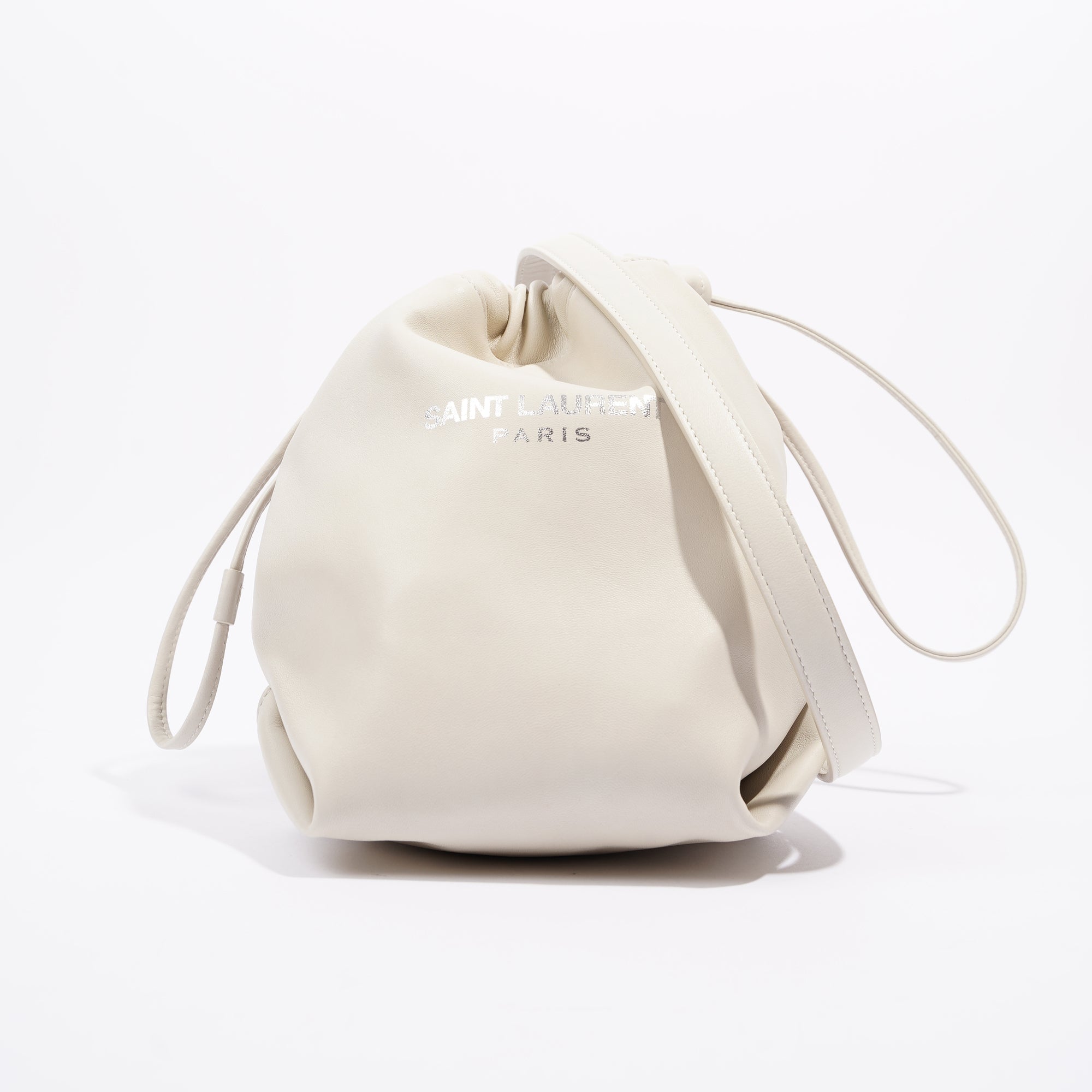 Saint Laurent Womens Teddy Leather Crossbody Beige