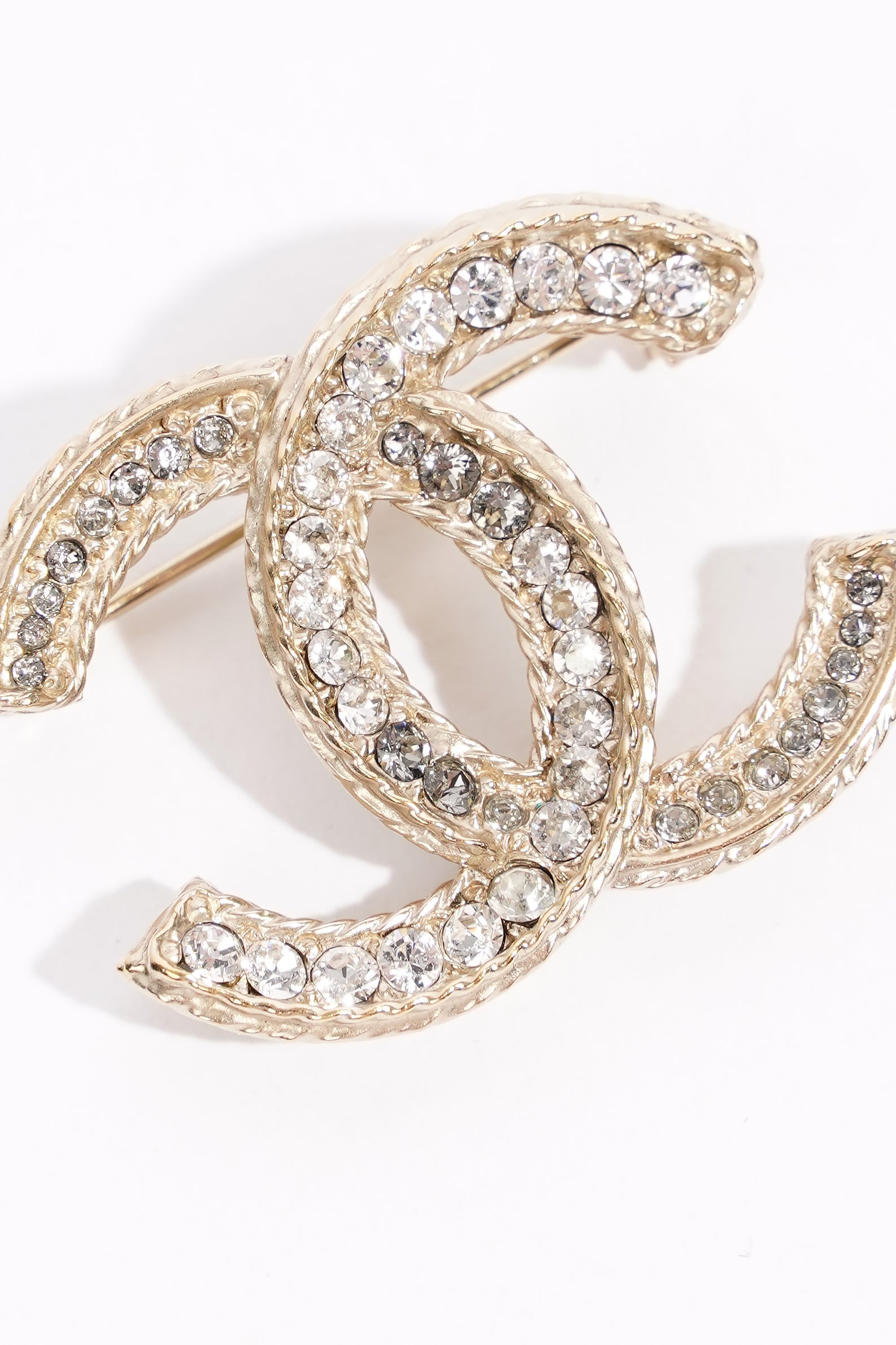 Chanel CC Brooch Gold Finish Rhinestones