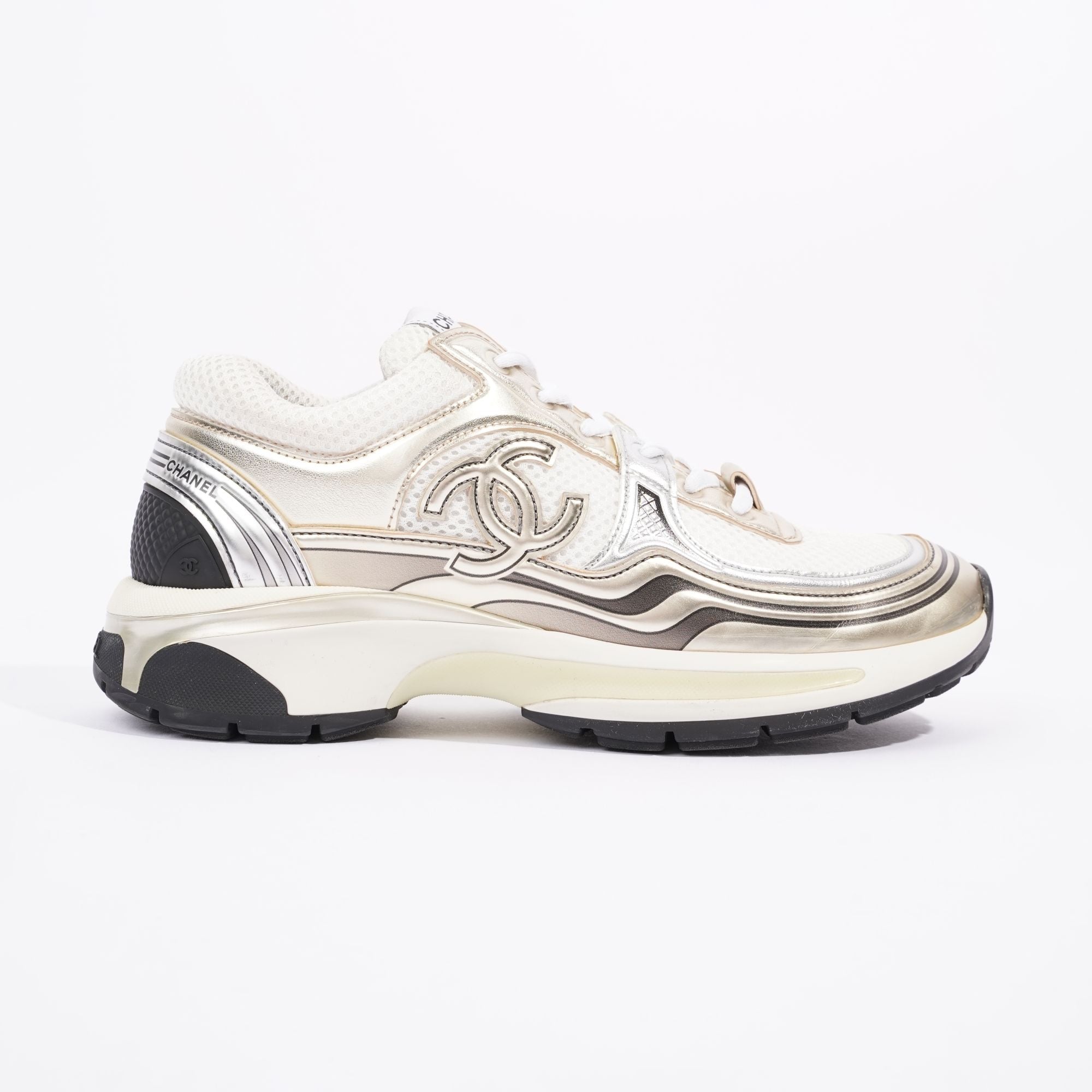 Chanel Womens CC Runner White / Silver EU 38 / UK 5