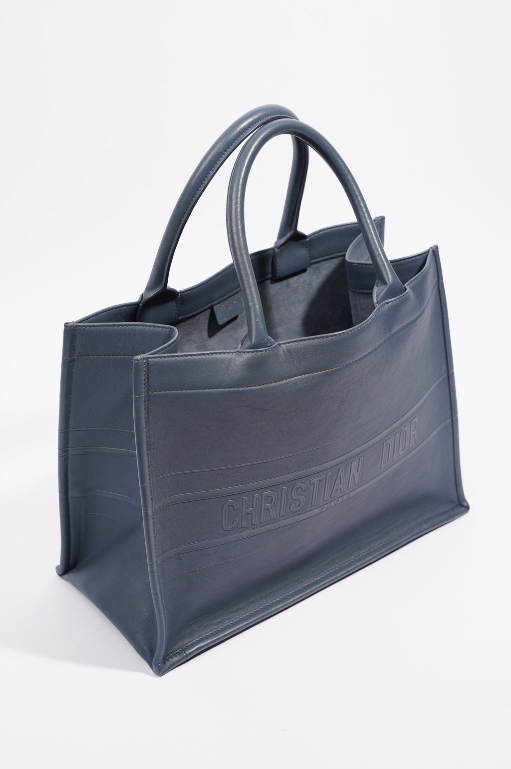 Christian Dior Womens Leather Book Tote Navy Medium