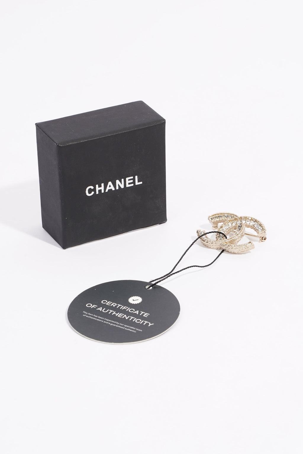 Chanel CC Brooch Gold Finish Rhinestones