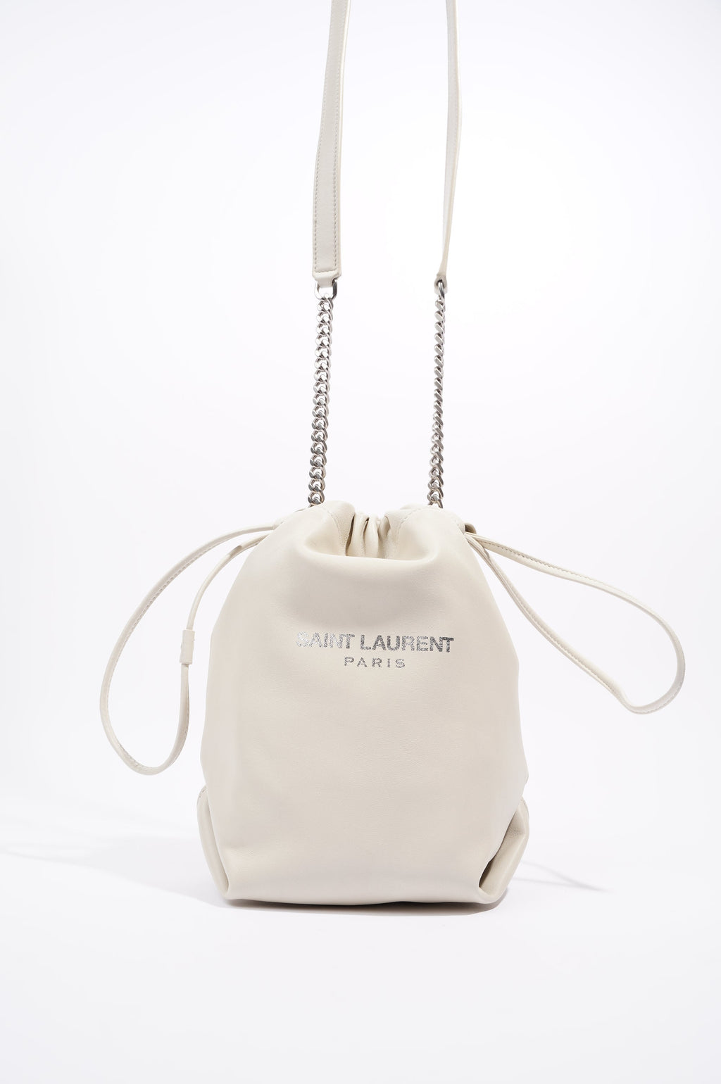 Saint Laurent Womens Teddy Leather Crossbody Beige