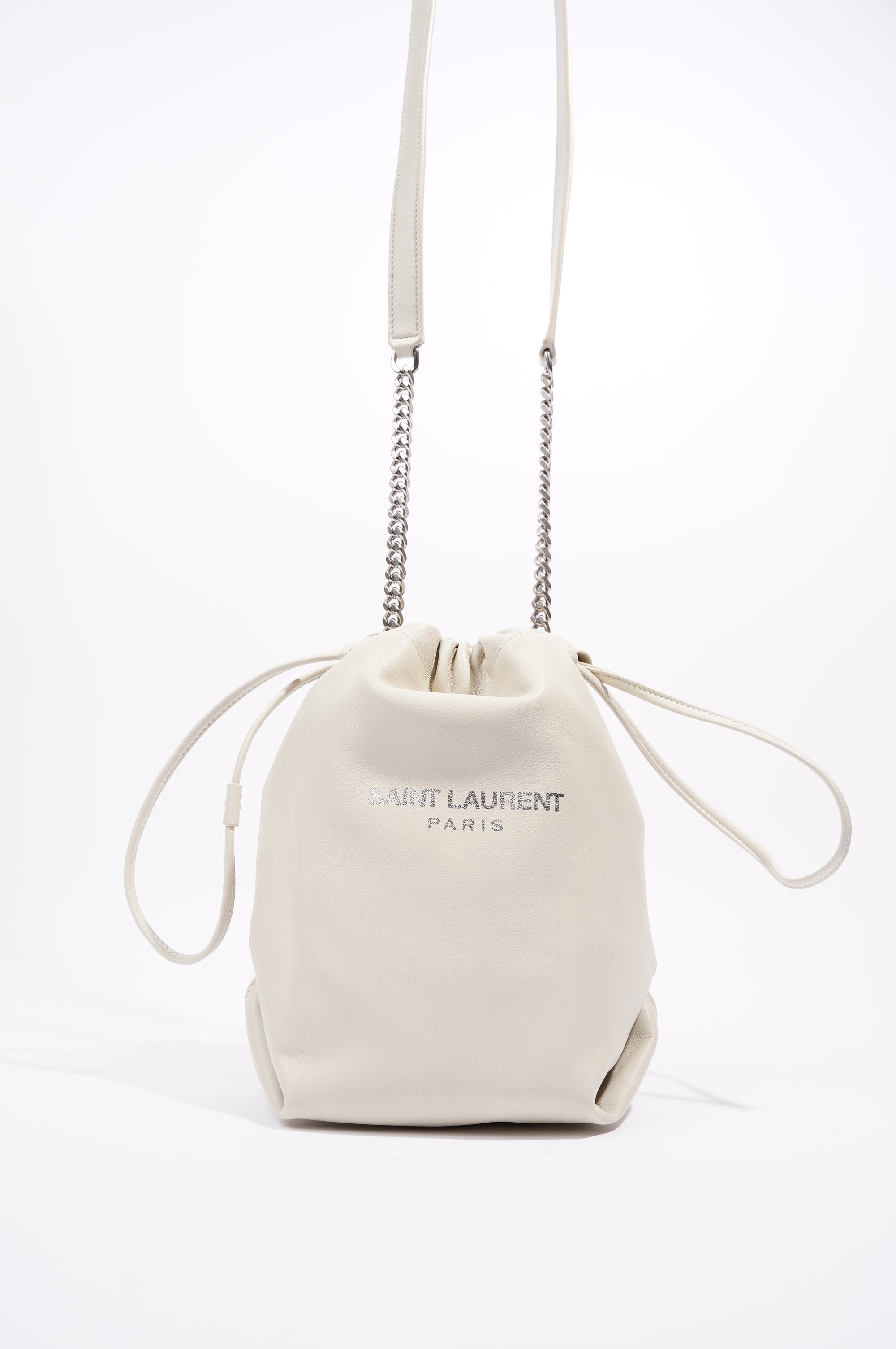 Saint Laurent Womens Teddy Leather Crossbody Beige