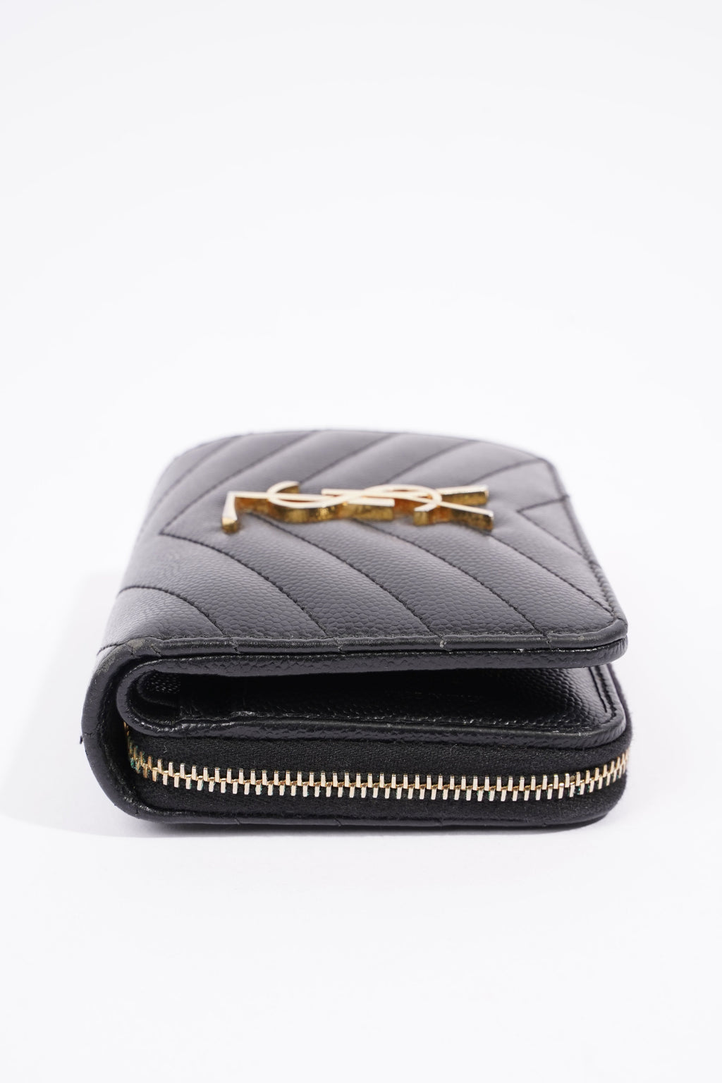 Saint Laurent Cassandre Zip Around Wallet Black Leather Small