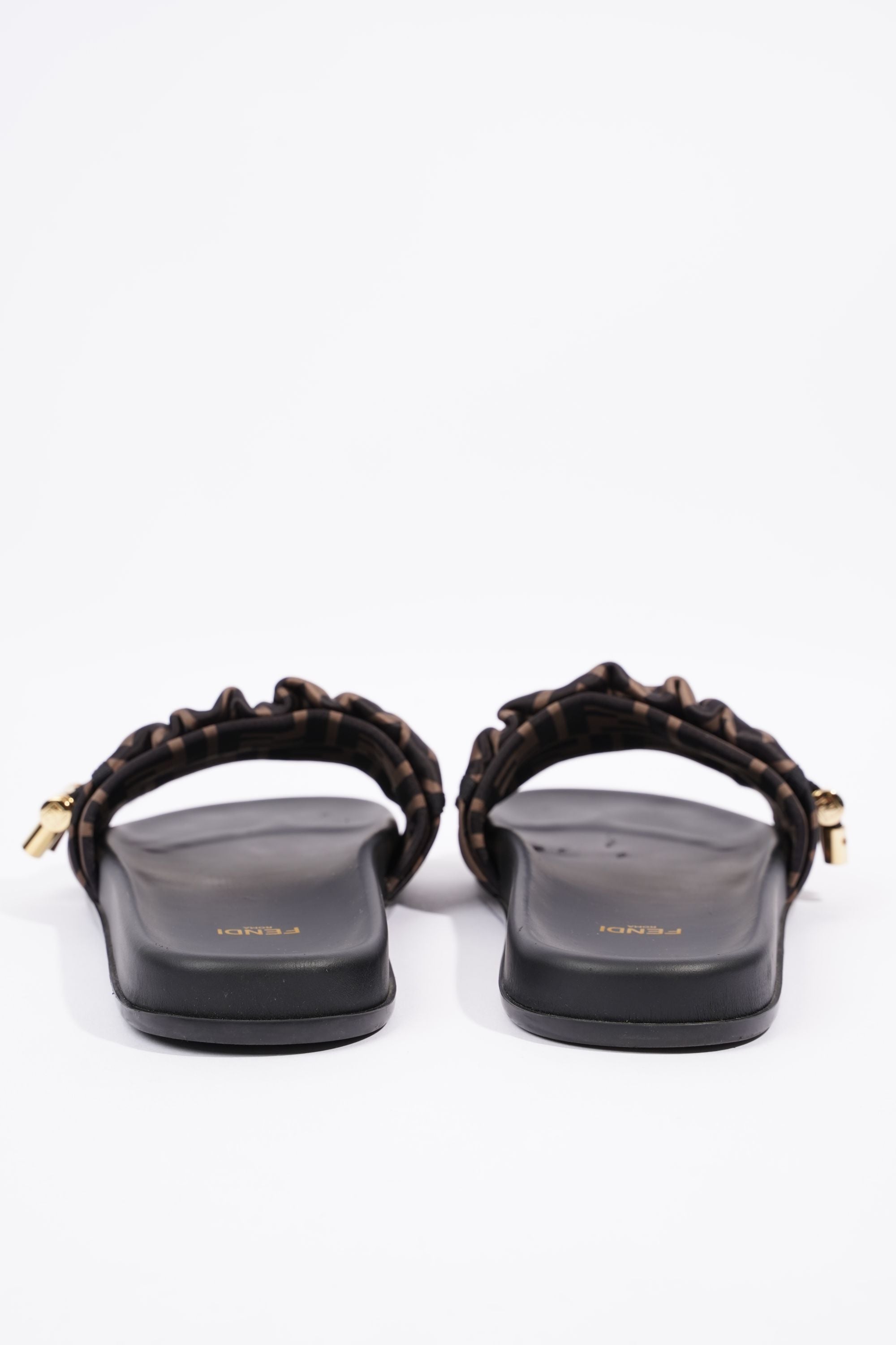 Fendi Womens Satin Slide Black / Dark Gold EU 40 / UK 7