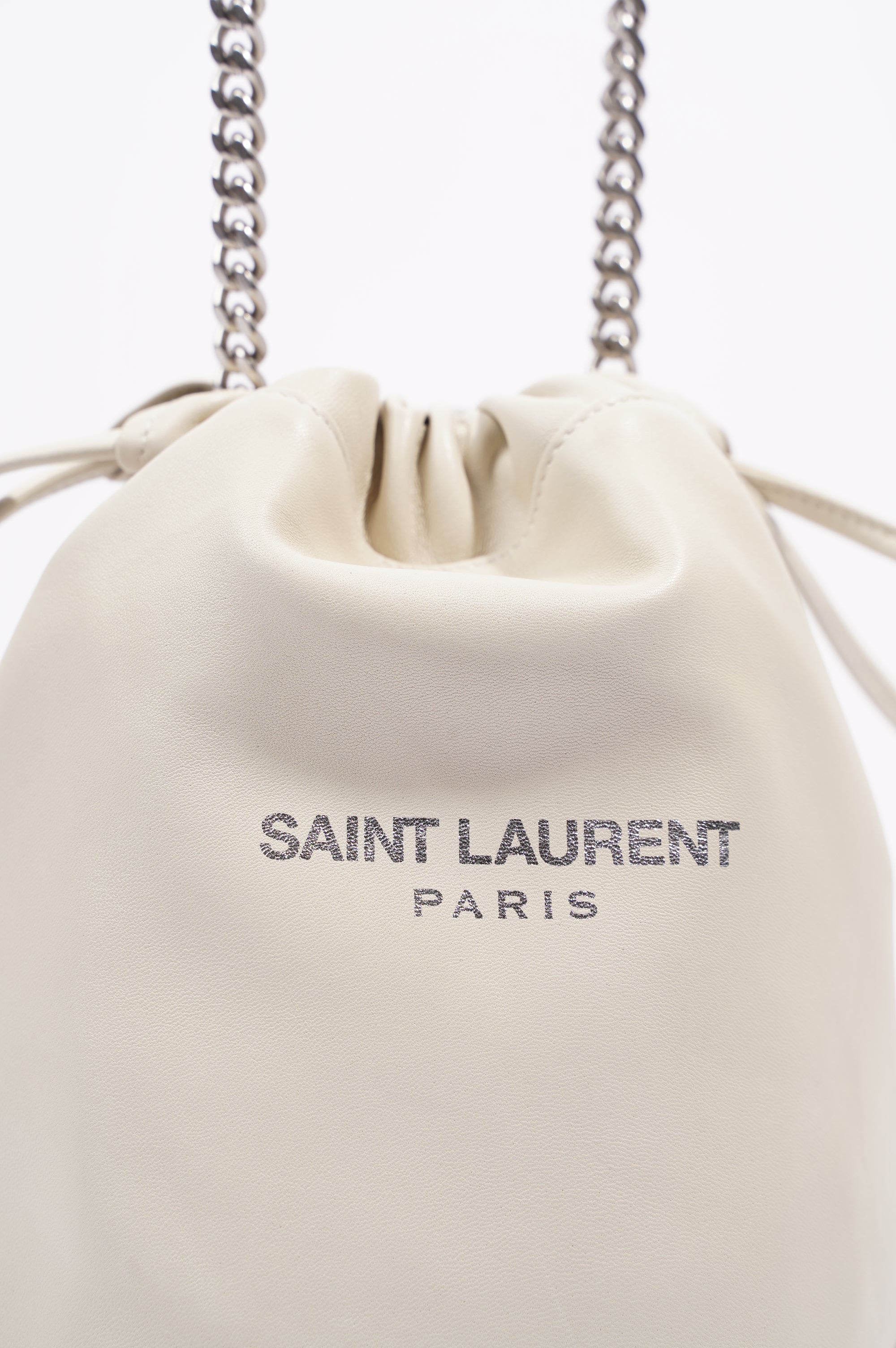 Saint Laurent Womens Teddy Leather Crossbody Beige