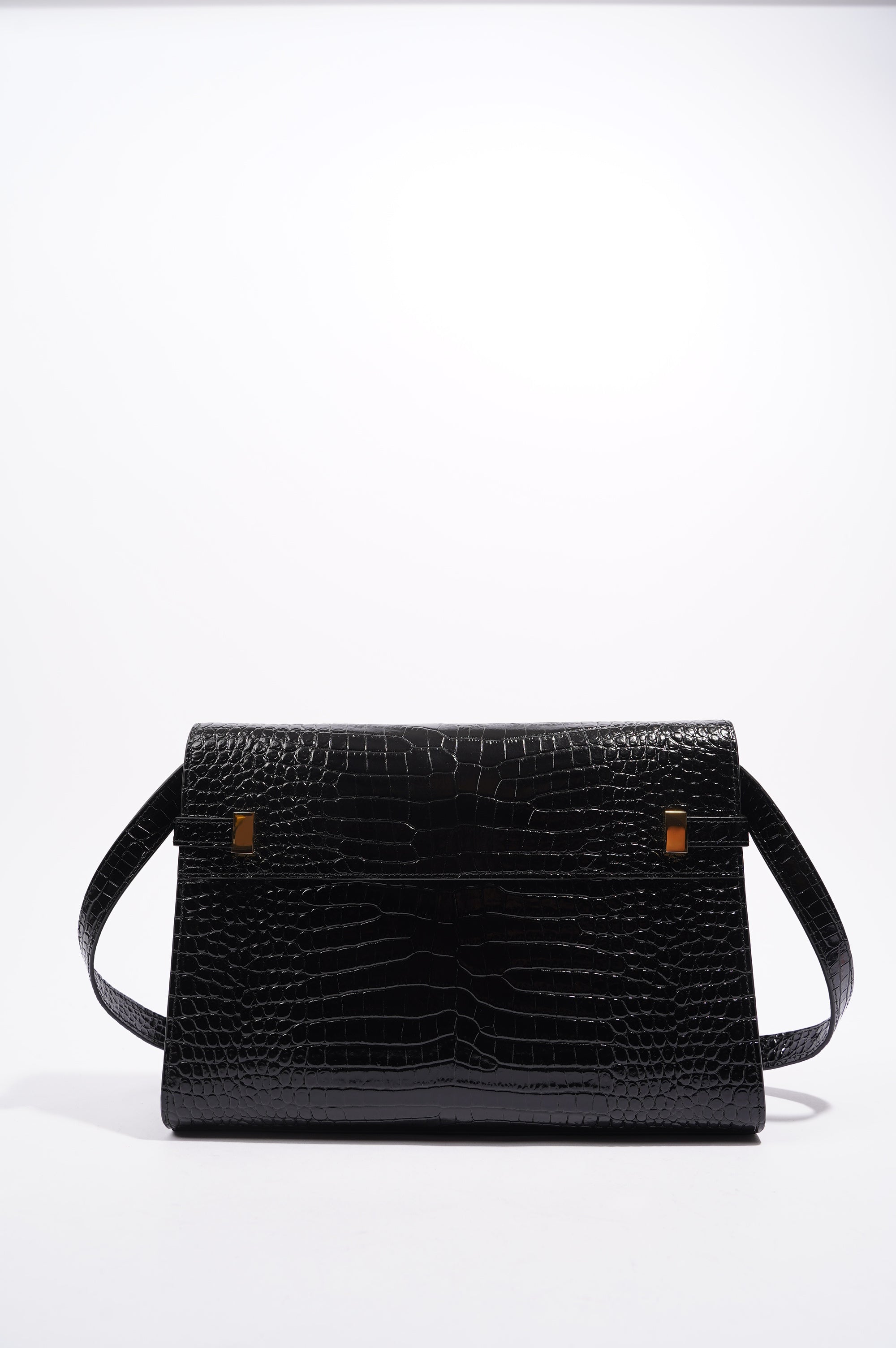 Saint Laurent Womens Manhattan Black Croc Medium