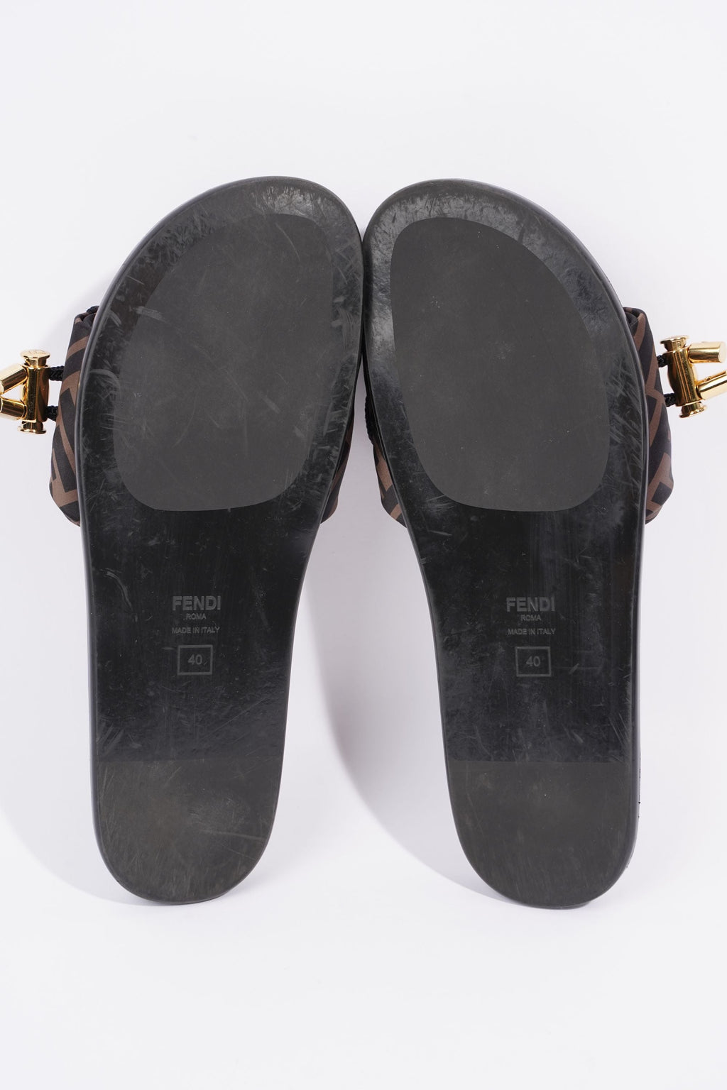 Fendi Womens Satin Slide Black / Dark Gold EU 40 / UK 7