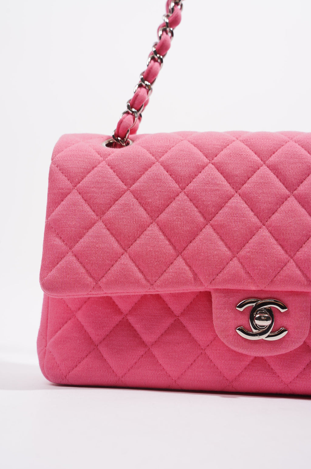 Chanel Womens Fabric Double Flap Bag Pink Medium