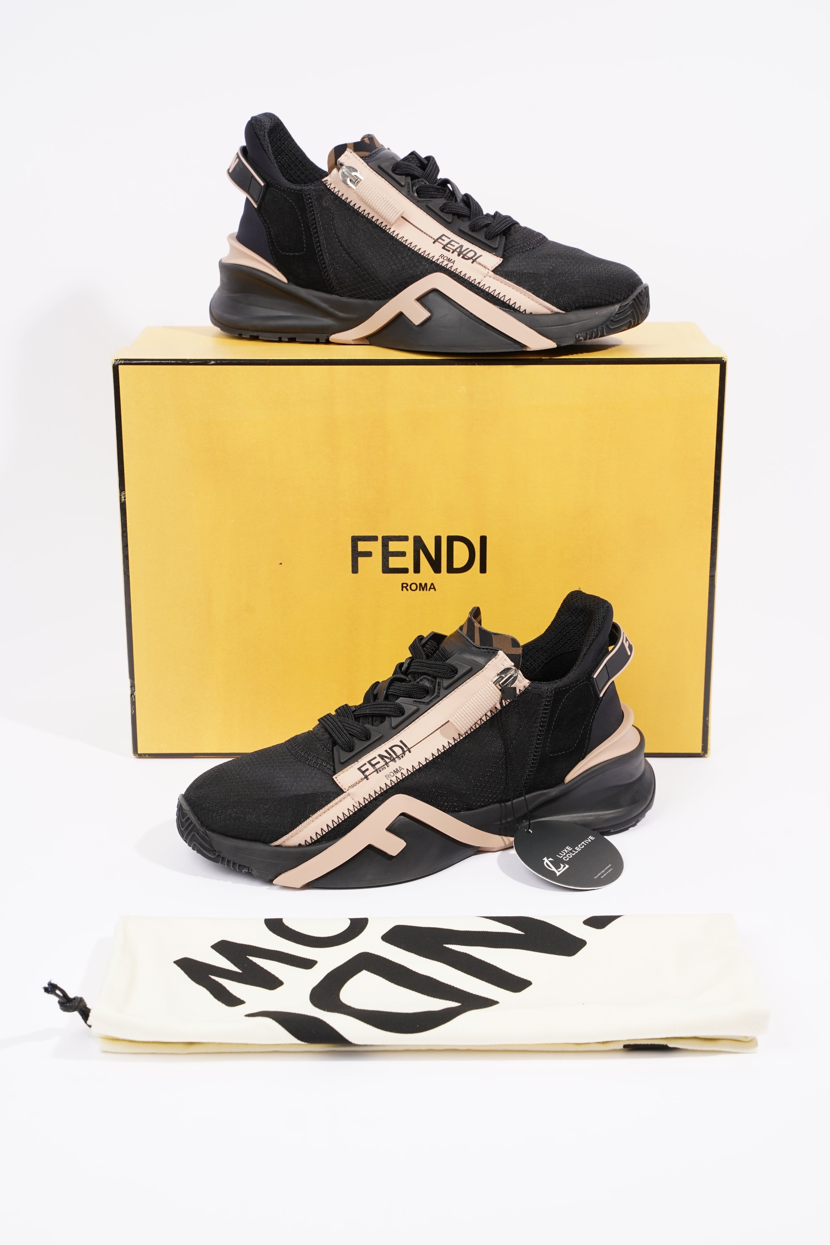 Fendi Womens Flow Sneaker Black / Nude EU 37 / UK 4
