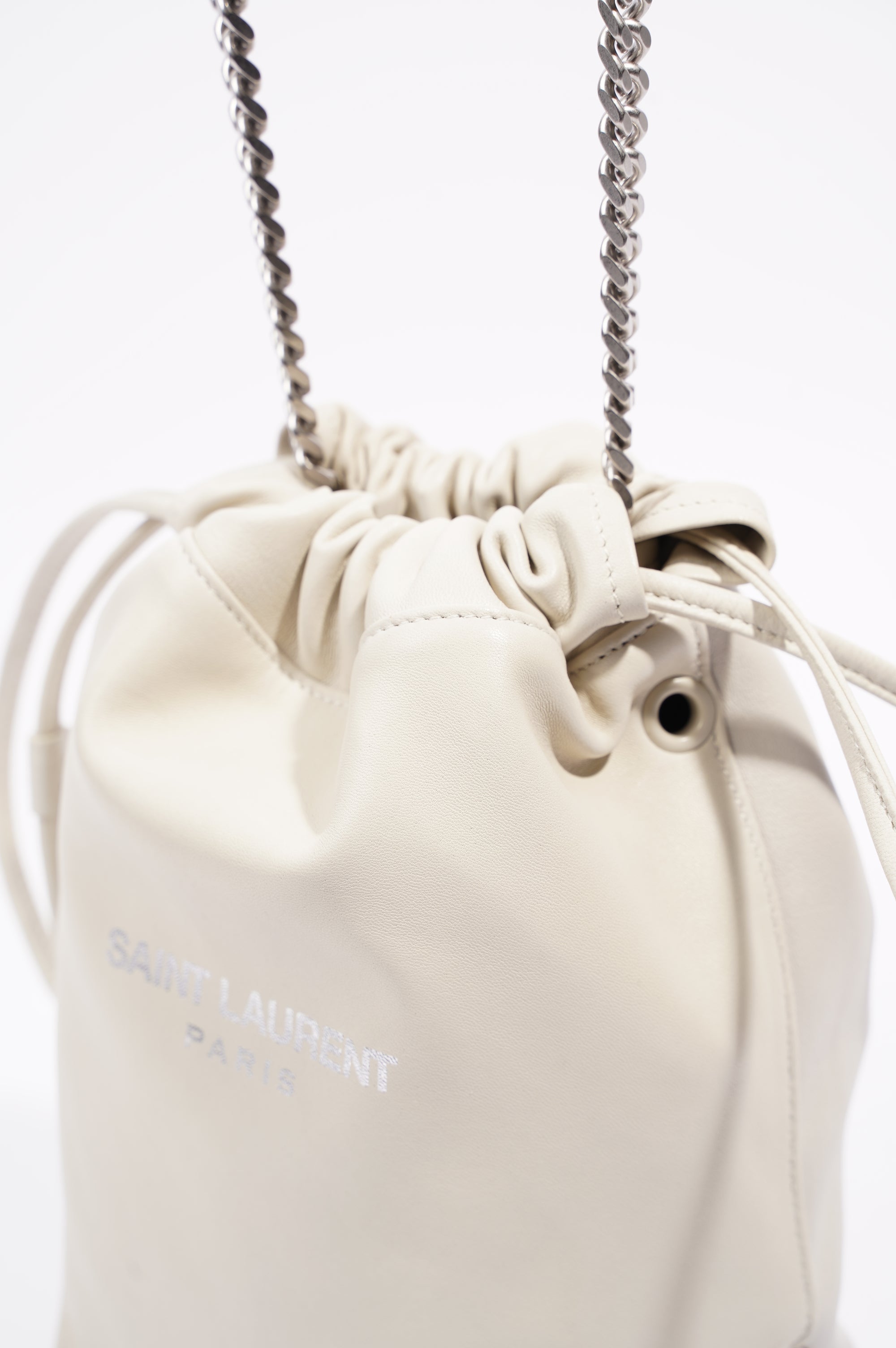 Saint Laurent Womens Teddy Leather Crossbody Beige