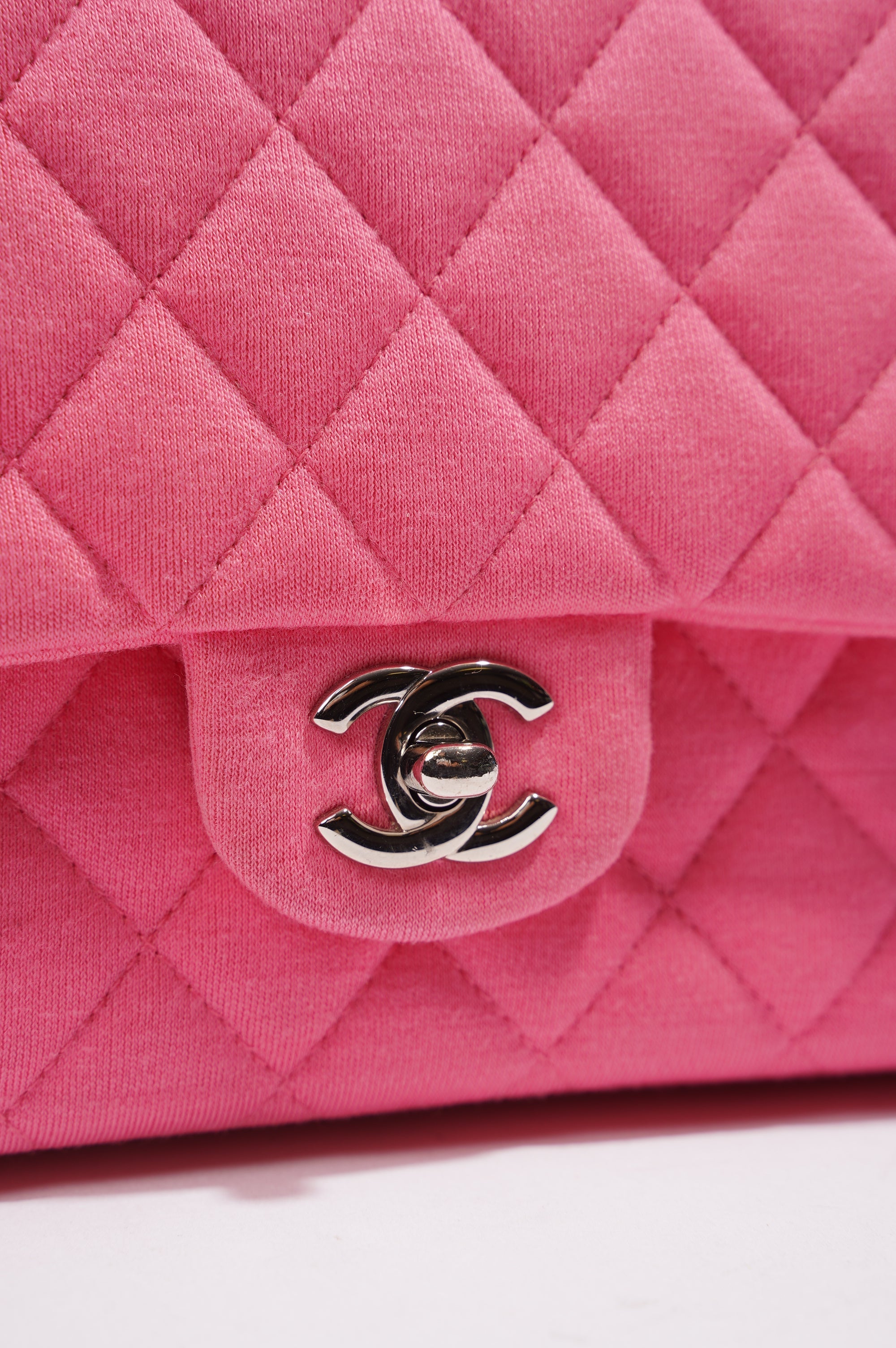 Chanel Womens Fabric Double Flap Bag Pink Medium