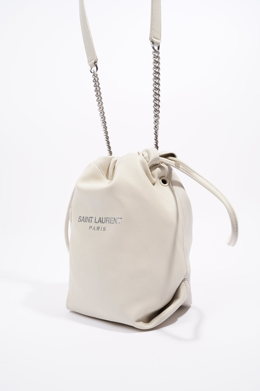 Saint Laurent Womens Teddy Leather Crossbody Beige