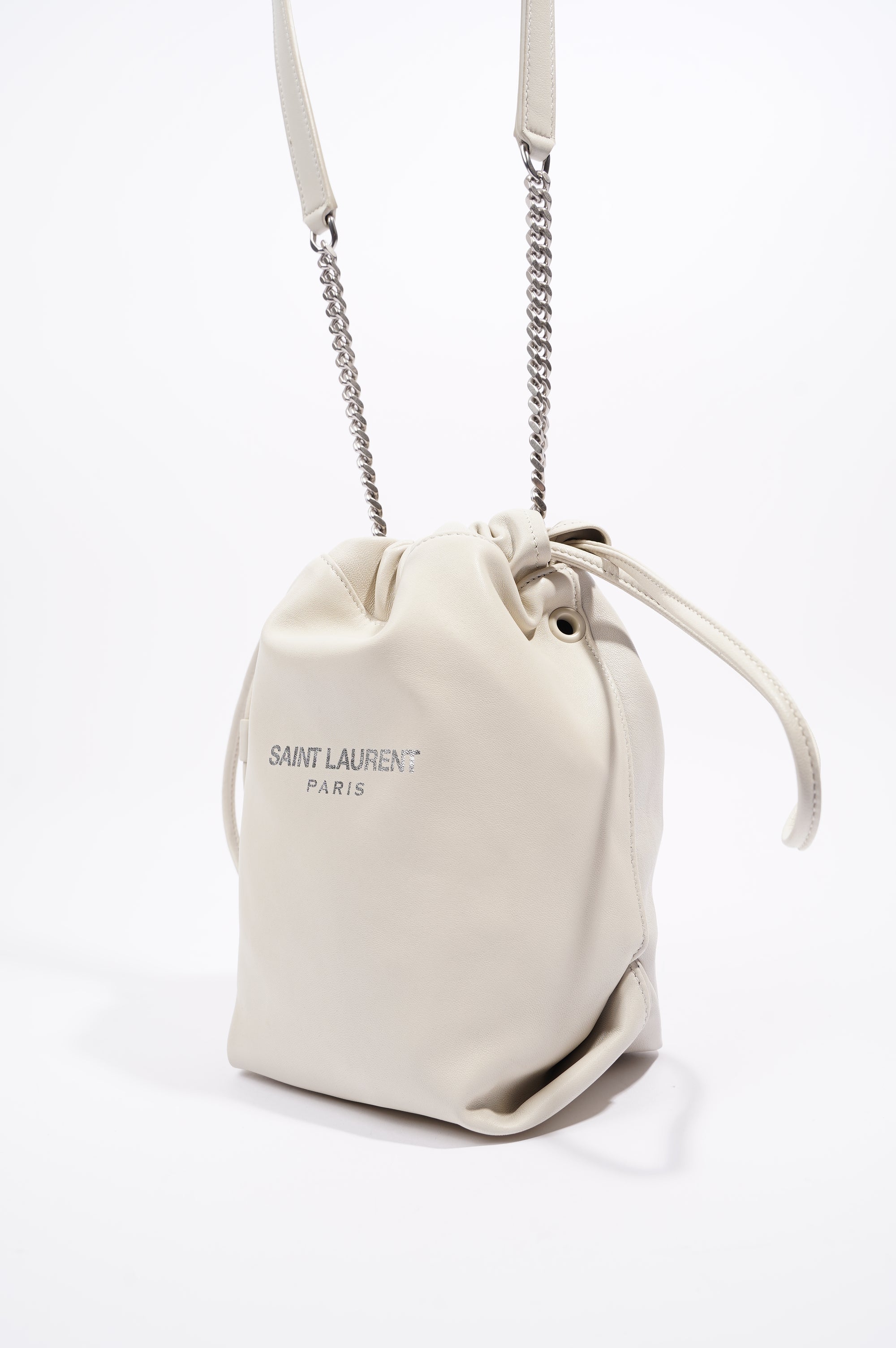 Saint Laurent Womens Teddy Leather Crossbody Beige