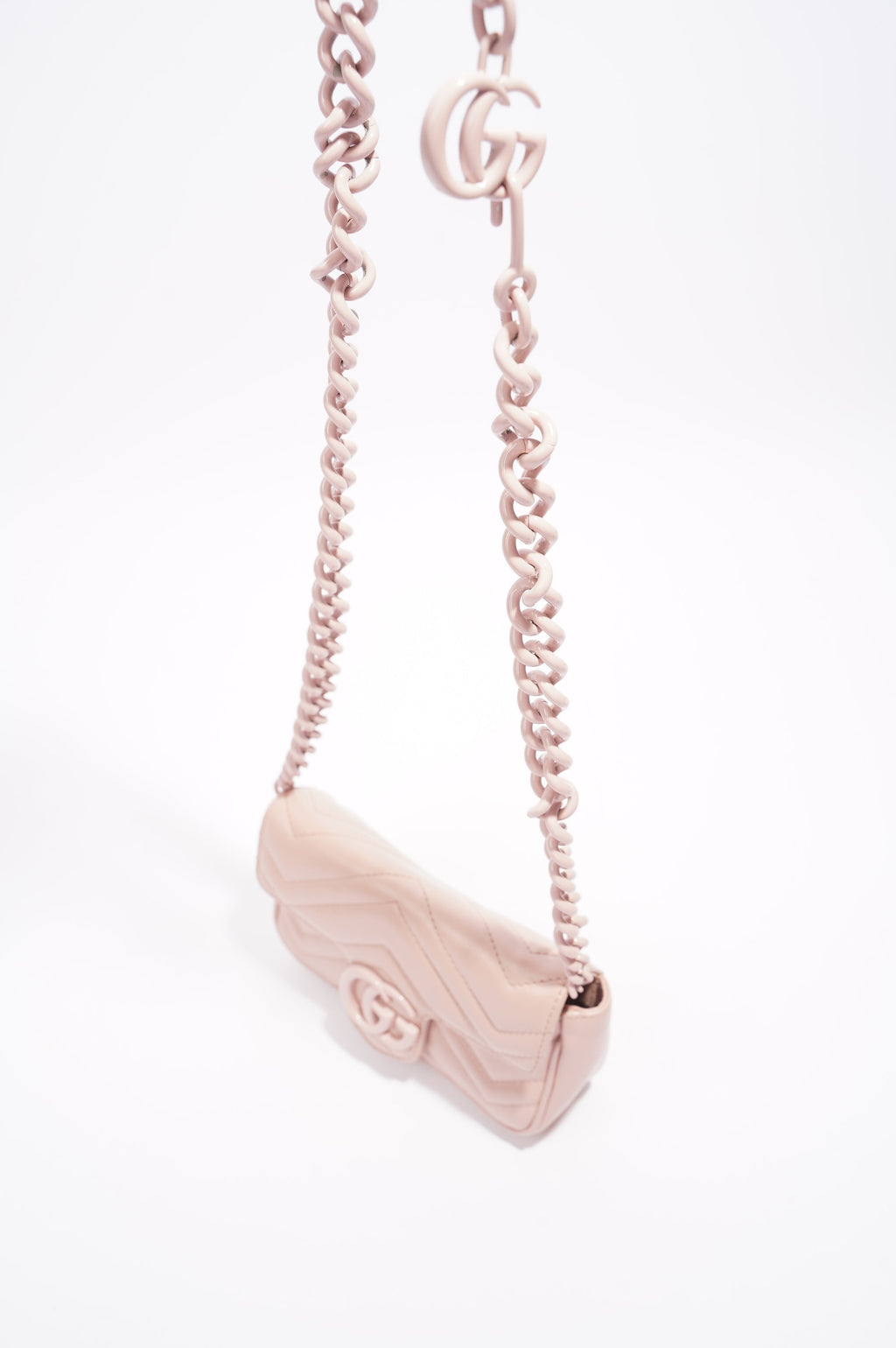 Gucci Womens GG Marmont Chain Belt Bag Pink Leather