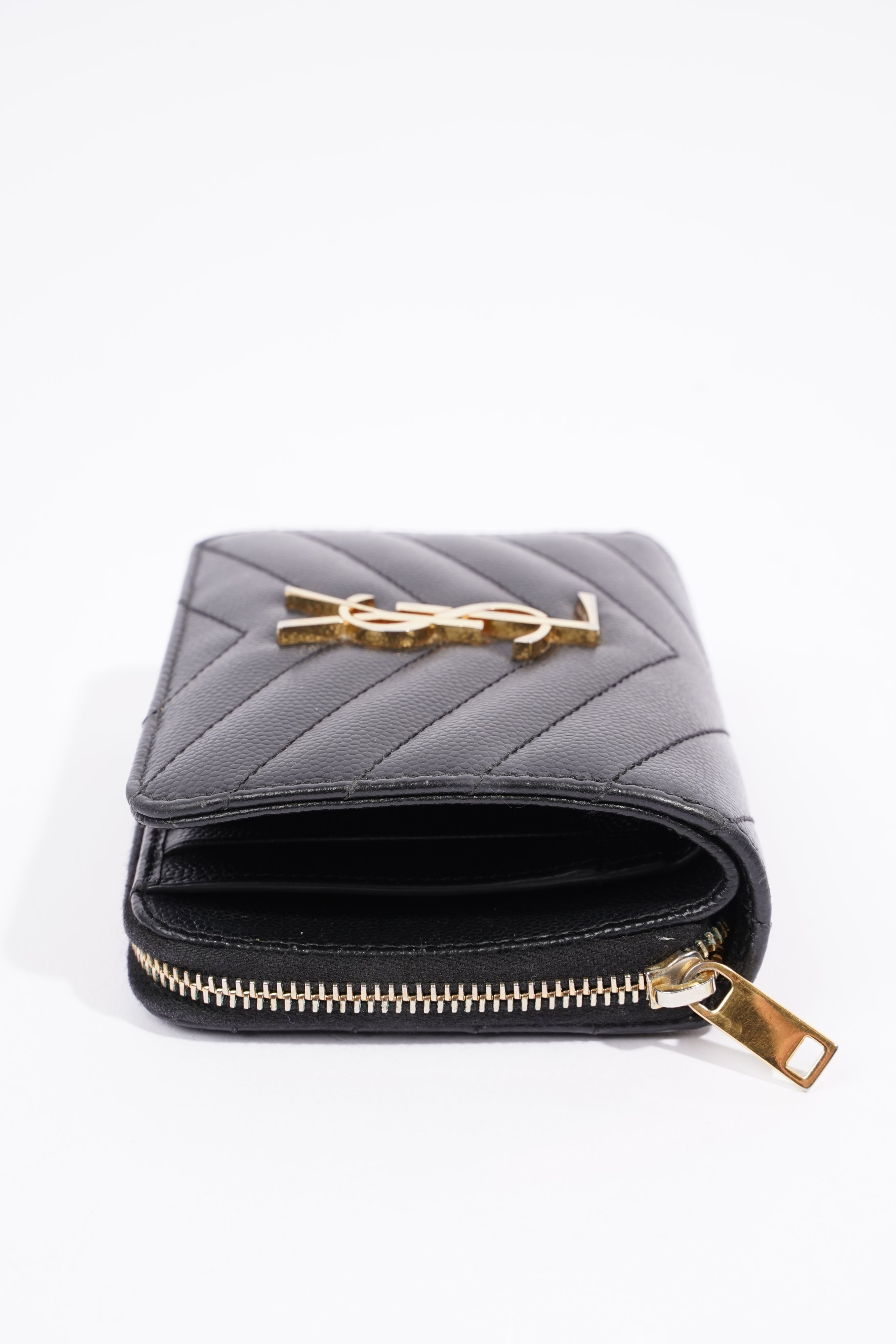 Saint Laurent Cassandre Zip Around Wallet Black Leather Small