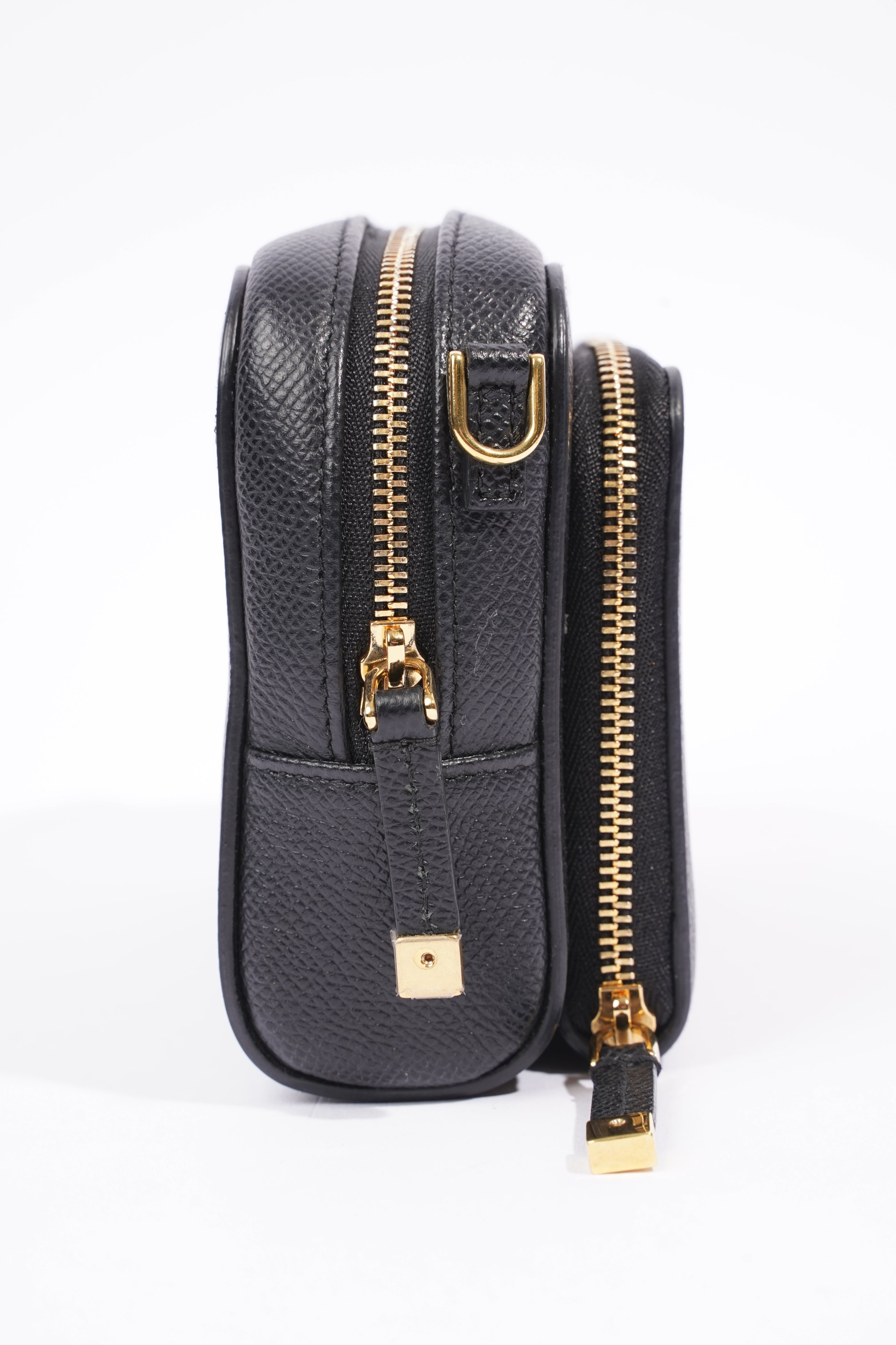 Christian Dior Womens Caro Double Pouch Black Leather