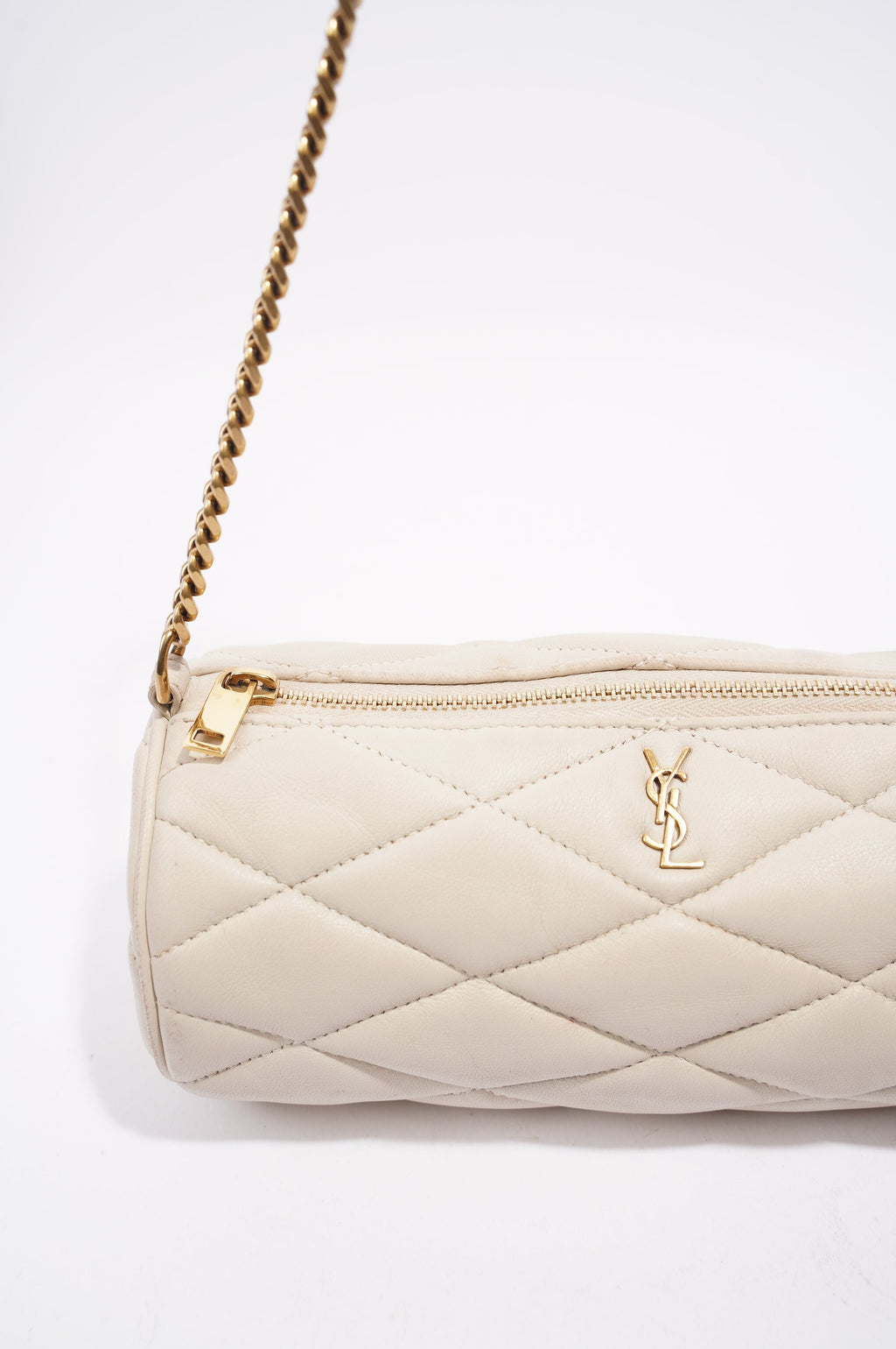 Saint Laurent Womens Tube Bag White Lambskin Leather Mini