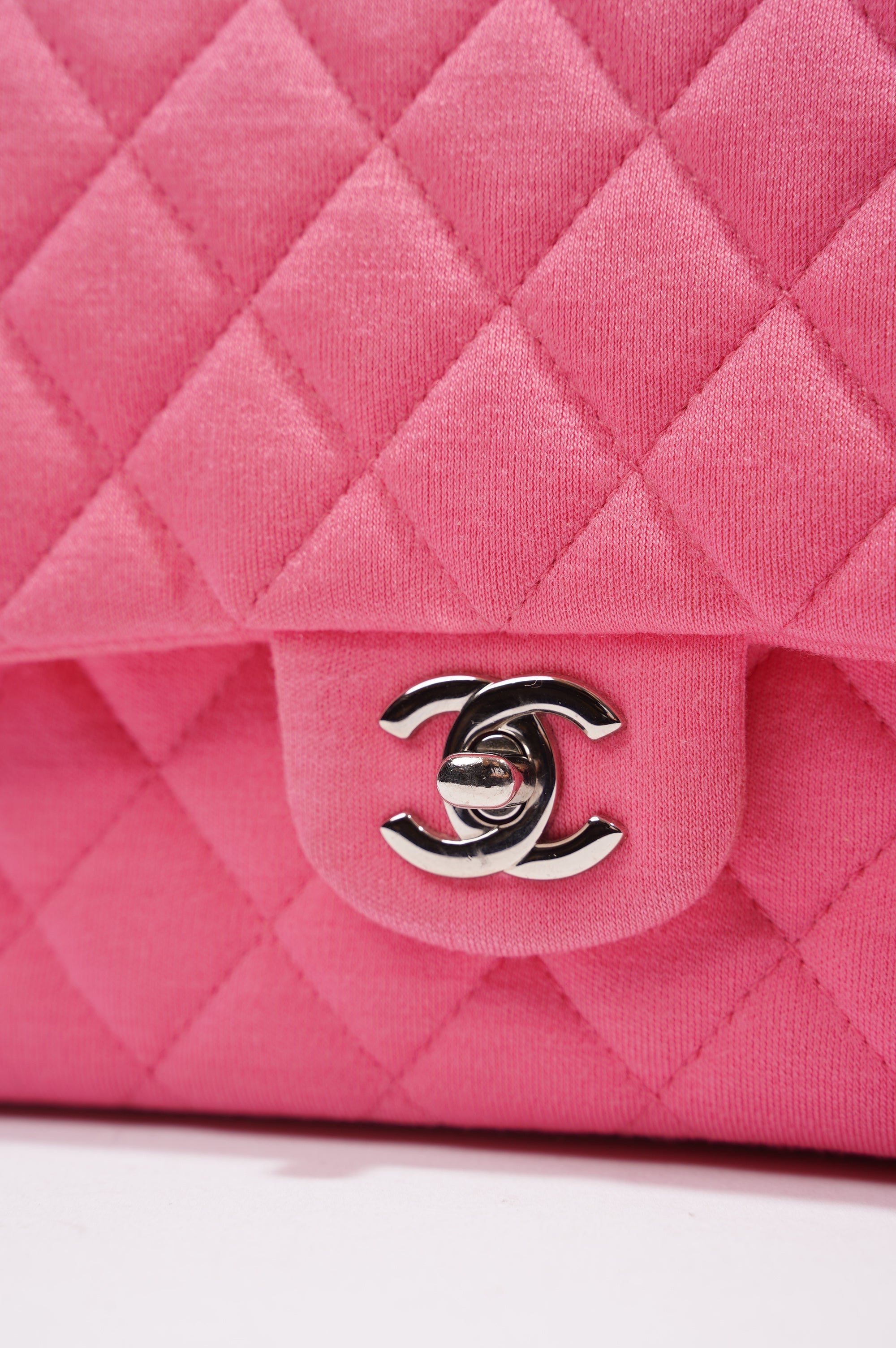 Chanel Womens Fabric Double Flap Bag Pink Medium