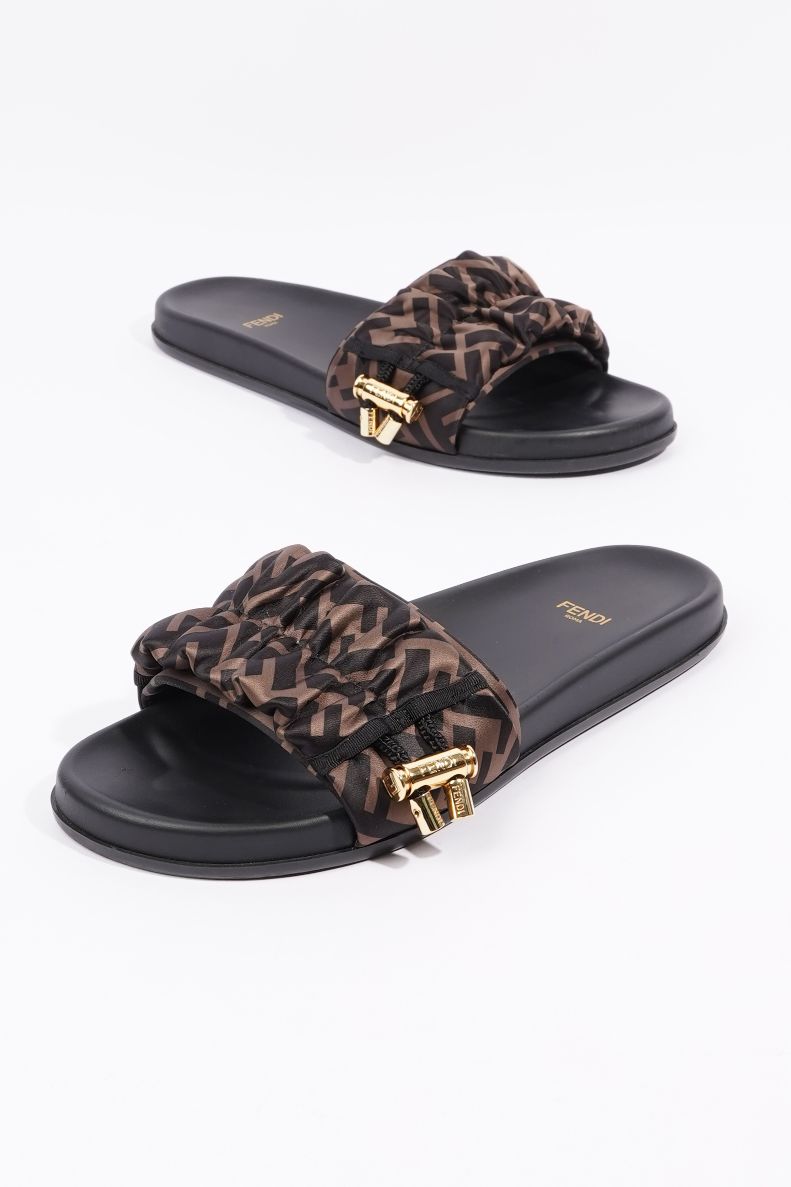 Fendi Womens Satin Slide Black / Dark Gold EU 40 / UK 7