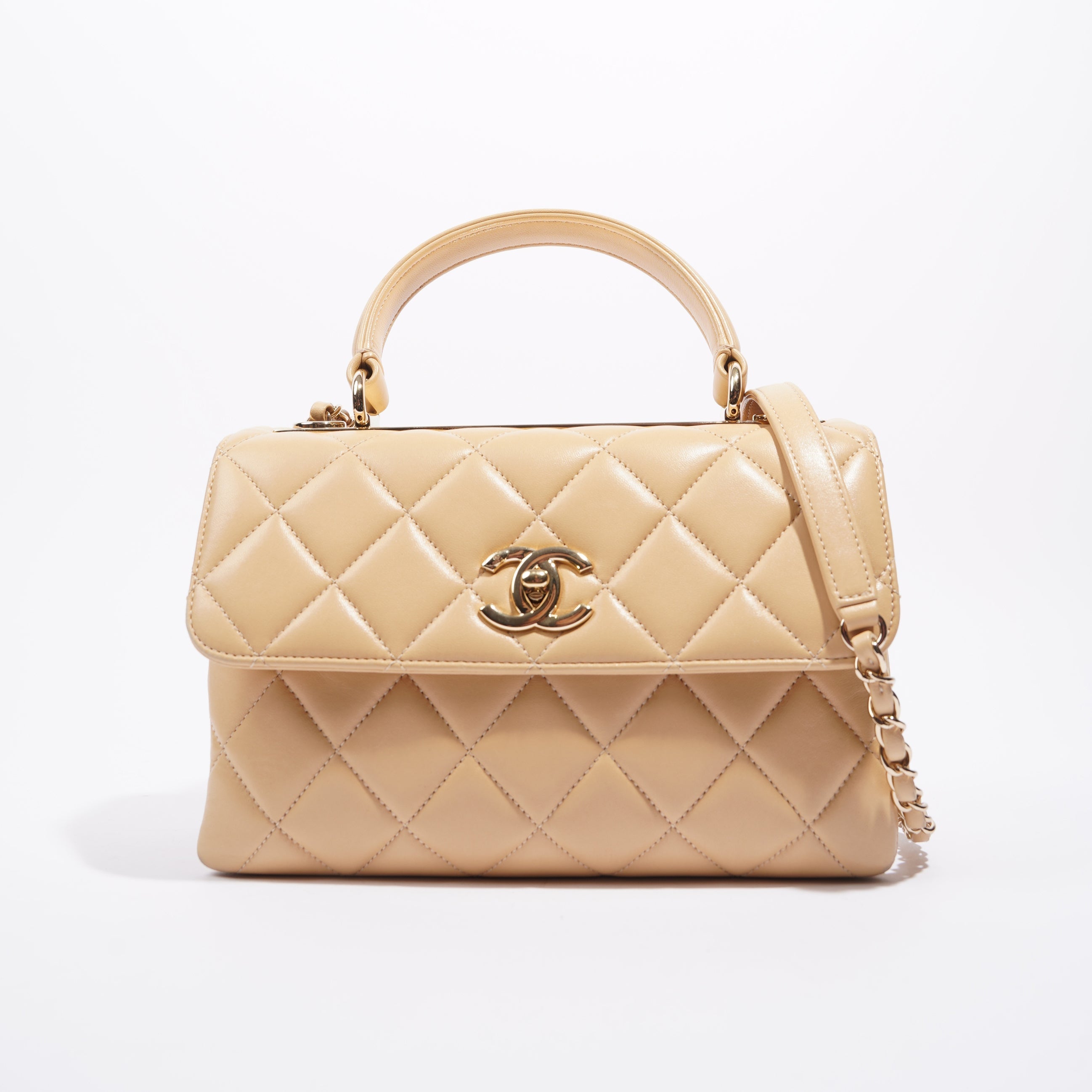 Chanel Womens Trendy Flap Bag Biscuit Lambskin Small