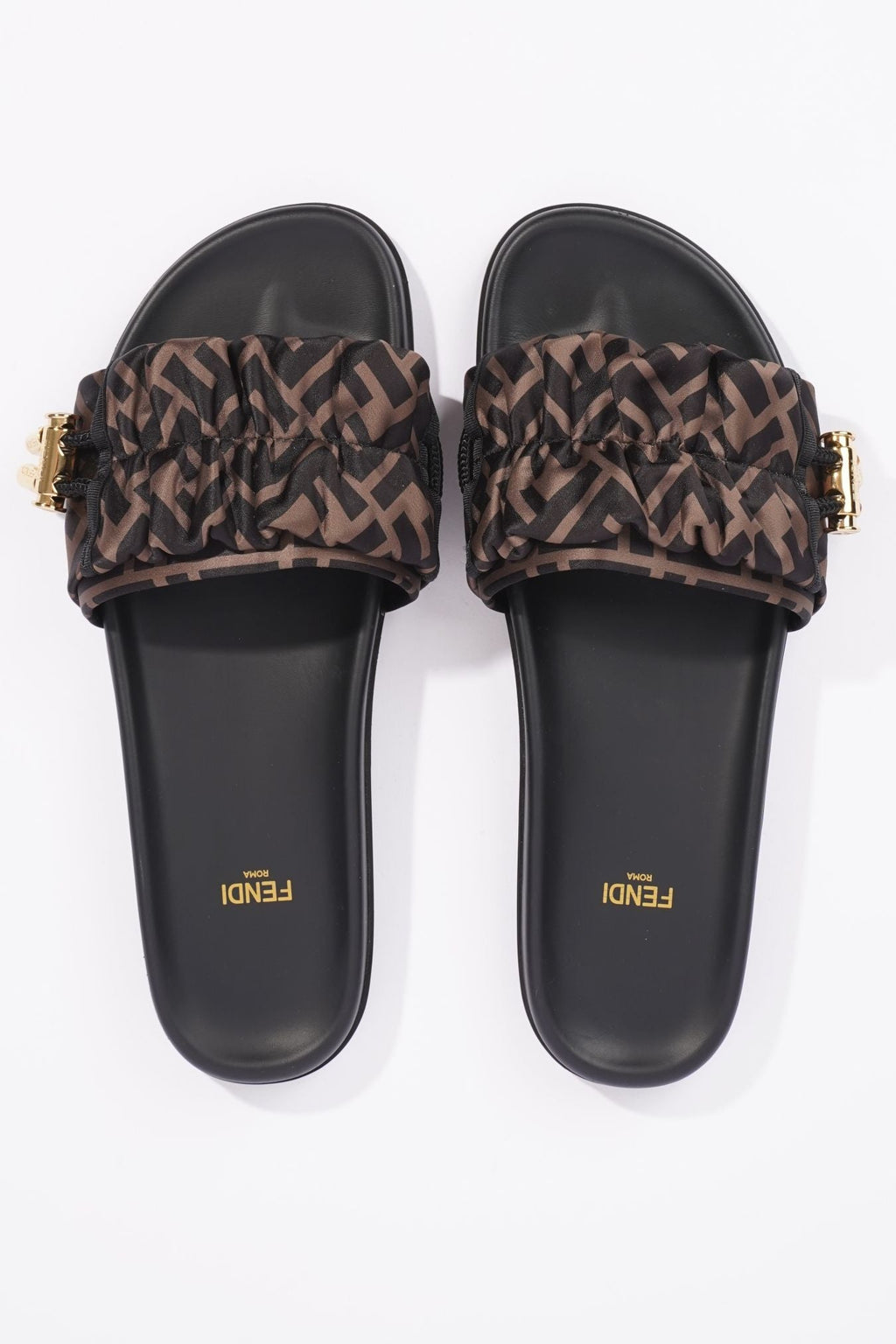 Fendi Womens Satin Slide Black / Dark Gold EU 40 / UK 7