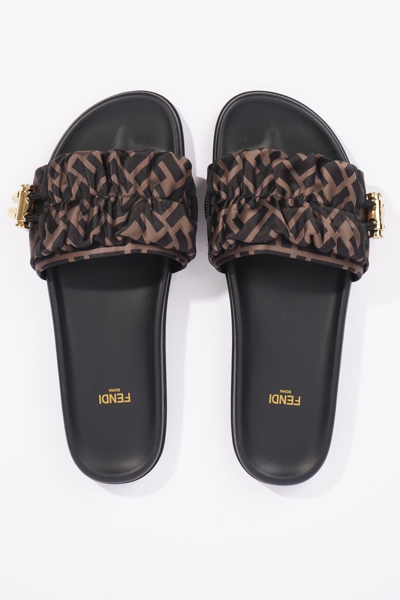 Fendi Womens Satin Slide Black / Dark Gold EU 40 / UK 7